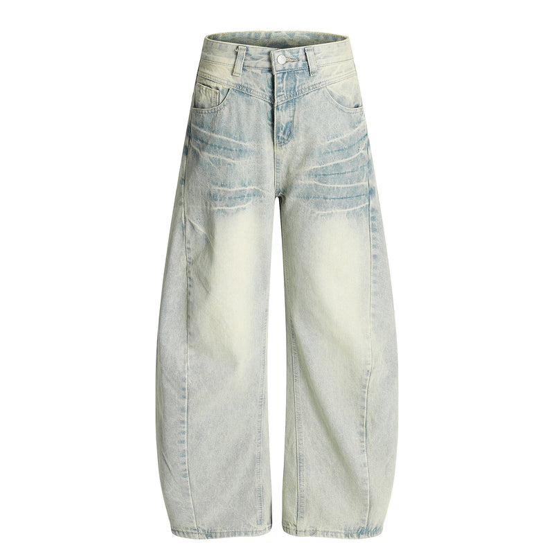 Omirad Creased-Wash Balloon Jeans | Wide Leg Denim