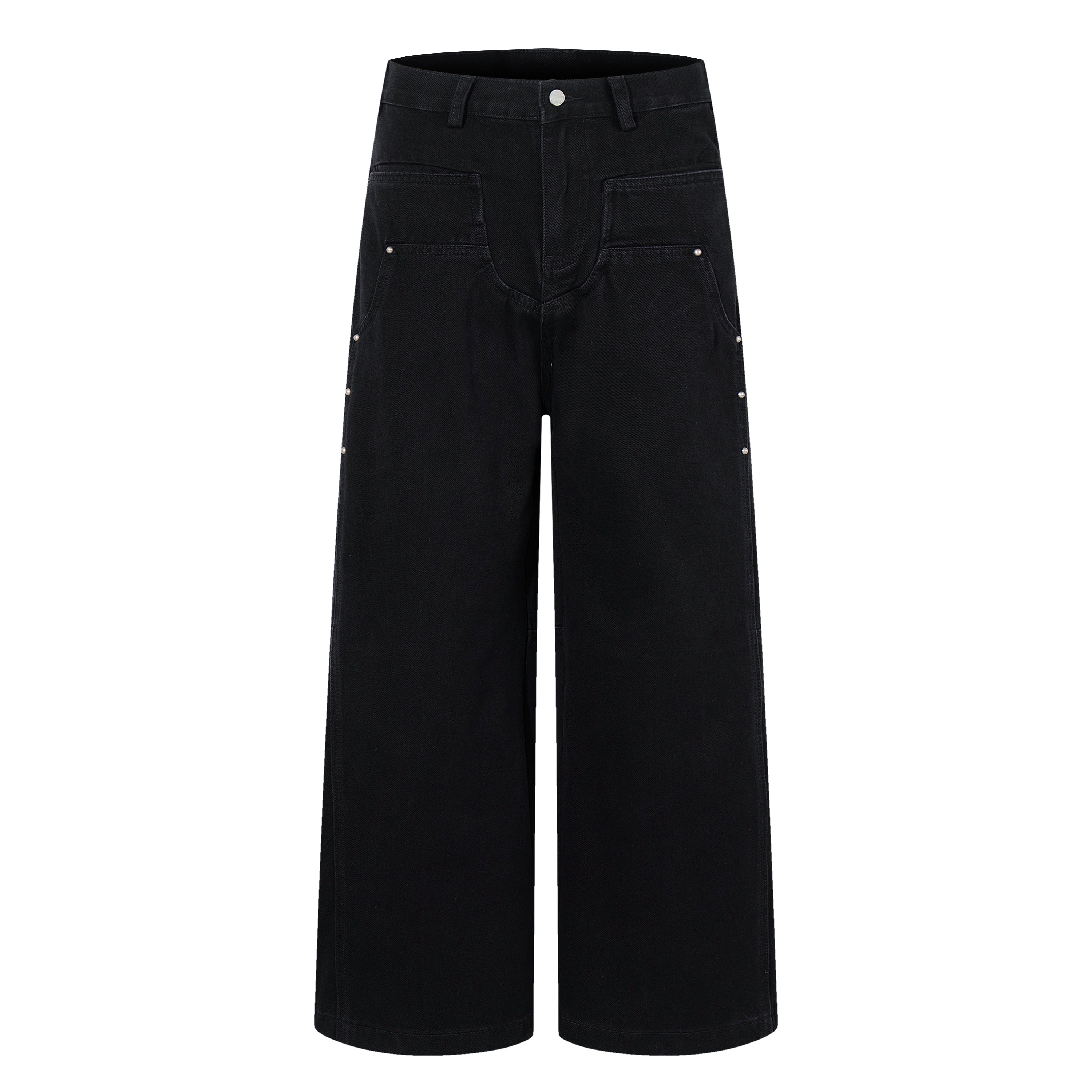 Omirad Studded Utility Wide-Leg Jeans | Black Denim
