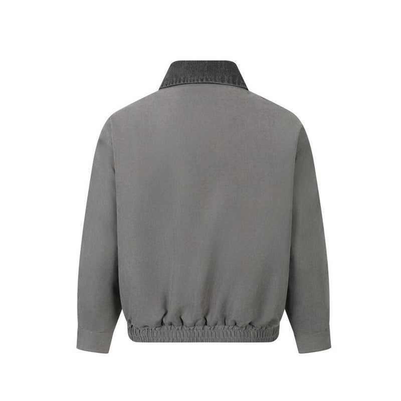 Vintage Contrast-Collar Cotton Bomber Jacket | Washed Gray
