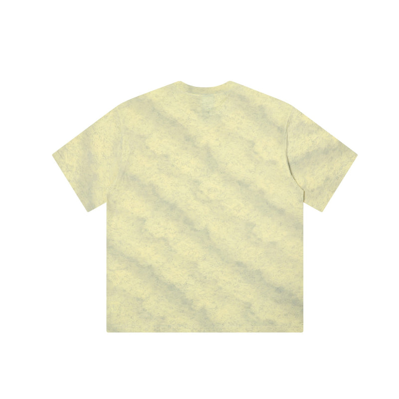 Pale yellow tie-dye graphic tee with a relaxed fit and soft washed texture on a white background