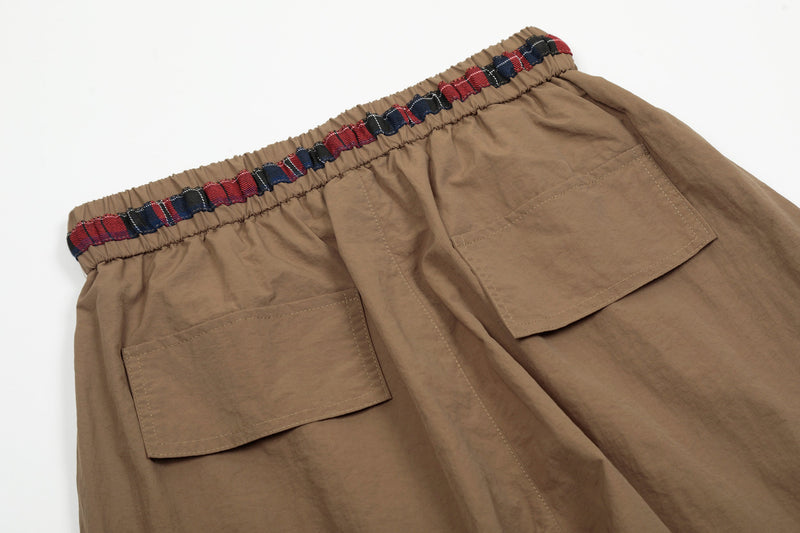 Nylon Plaid-Trim Stacked Pants | Wide-Leg Streetwear
