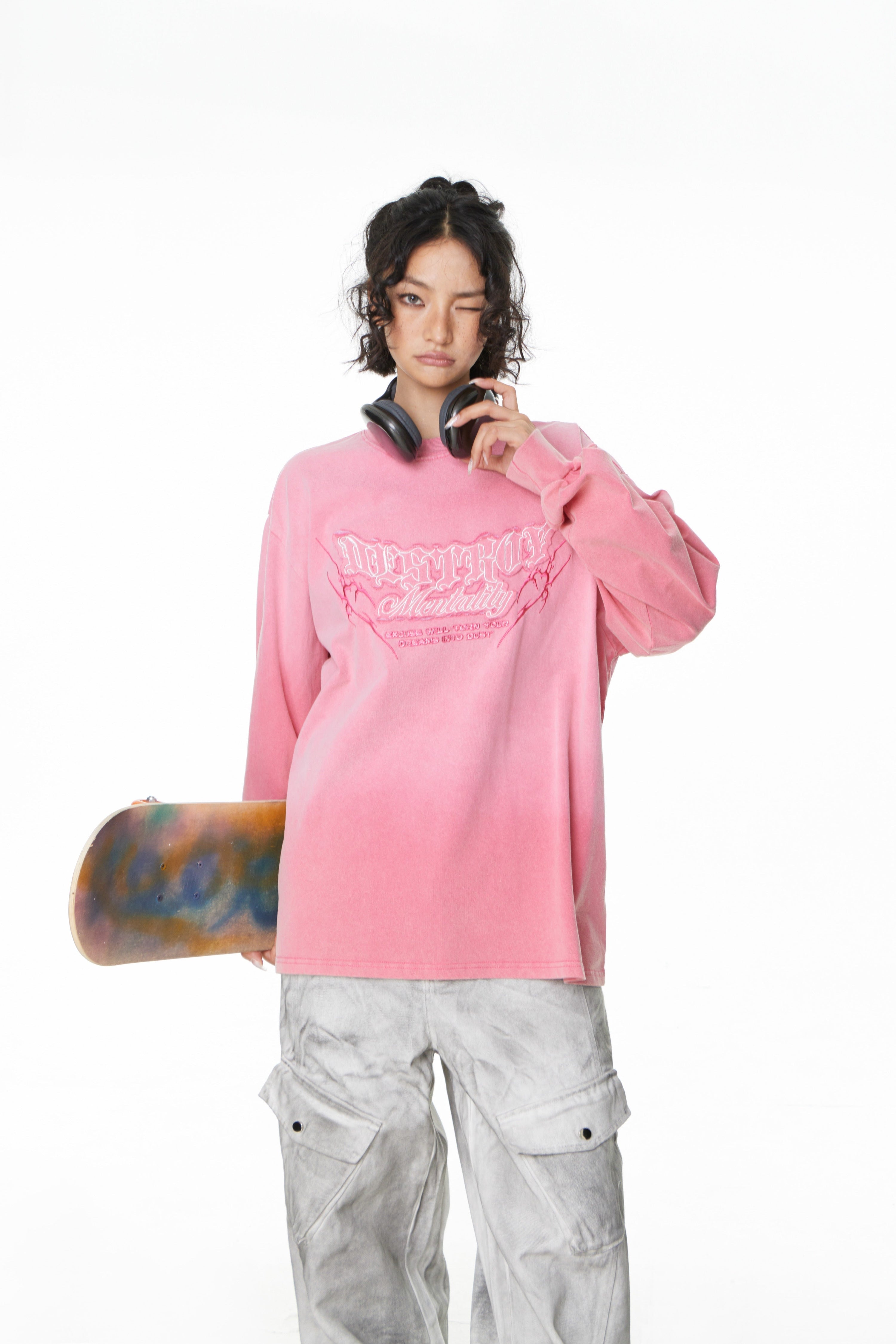 Destroy Mentality Gradient Washed Graphic Long Sleeve Tee