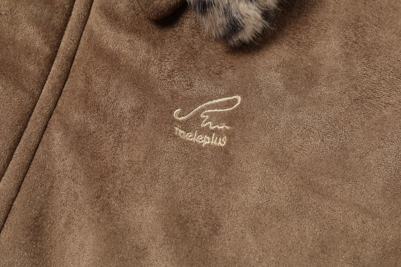 Leopard Faux Fur Collar Suede Bomber Jacket | Omirad