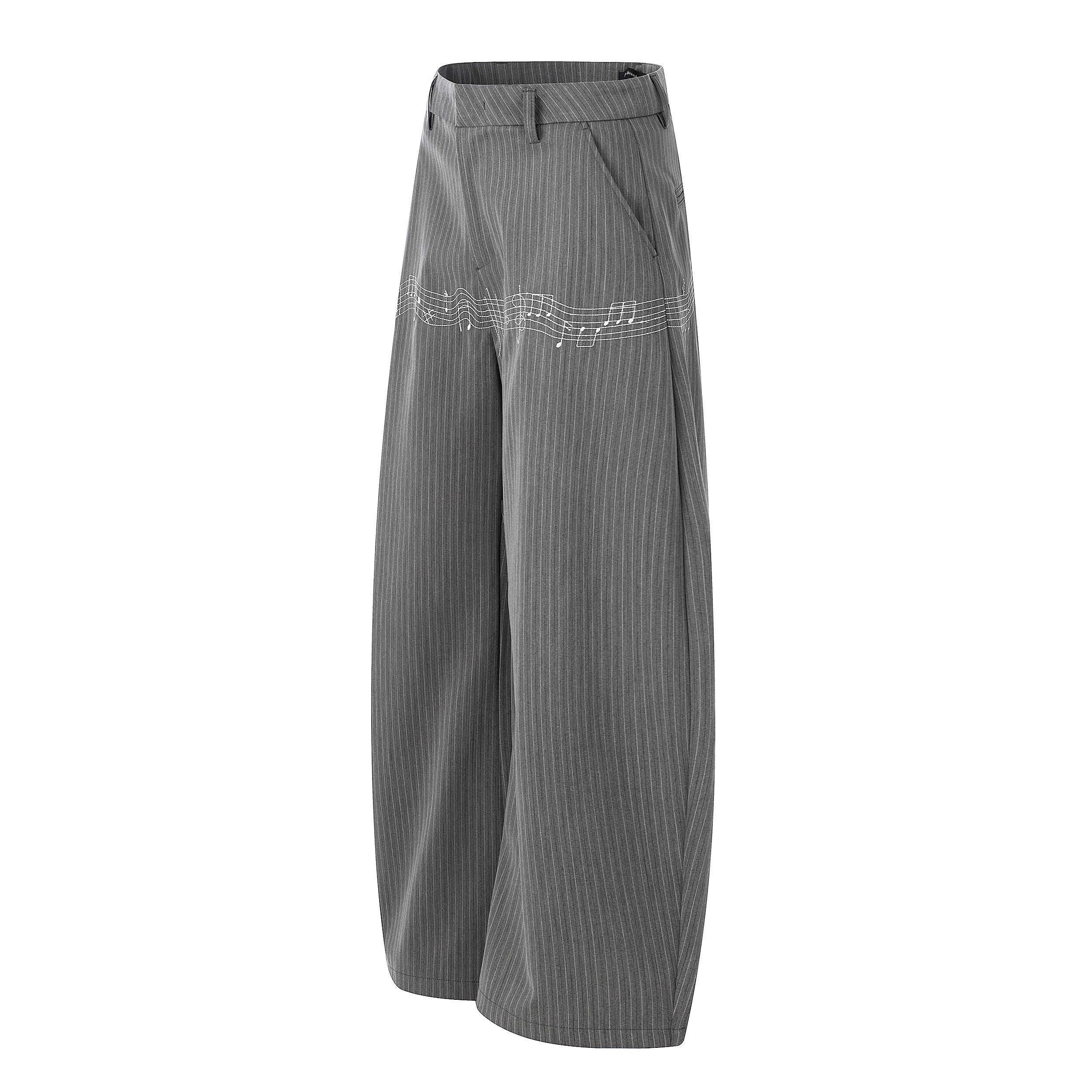 Pinstripe Wide-Leg Pants with Music Staff Graphic | Omirad