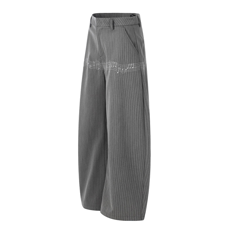 Pinstripe Wide-Leg Pants with Music Staff Graphic | Omirad