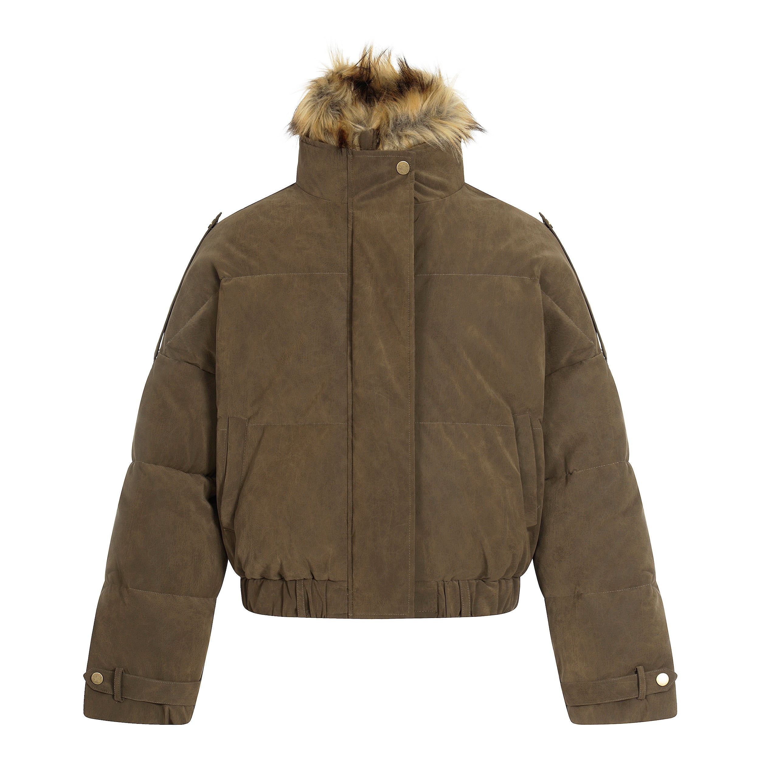 Detachable Faux Fur Collar PU Puffer Jacket | Cropped
