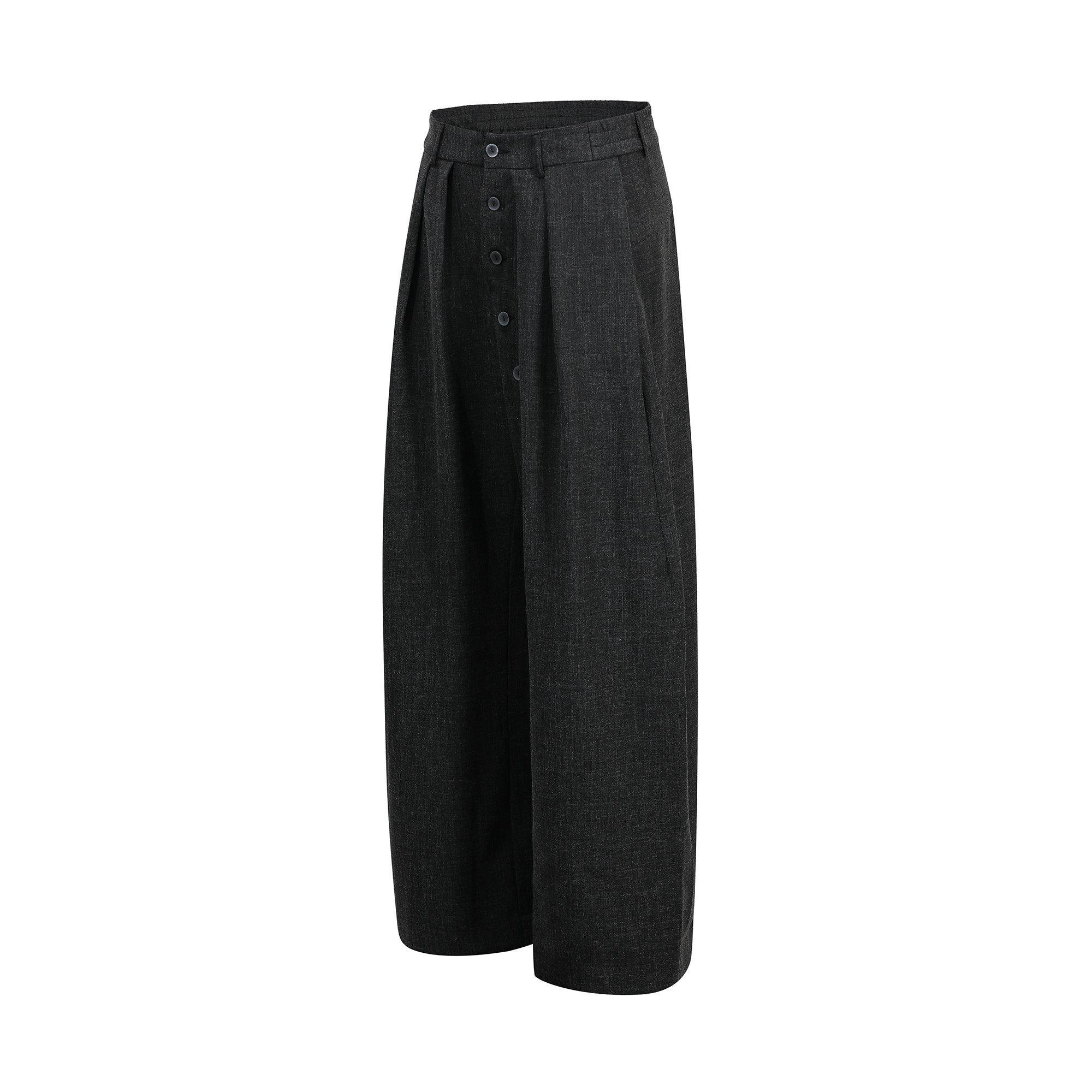 Pleated Wide-Leg Pants with Asymmetric Button Front | Omirad
