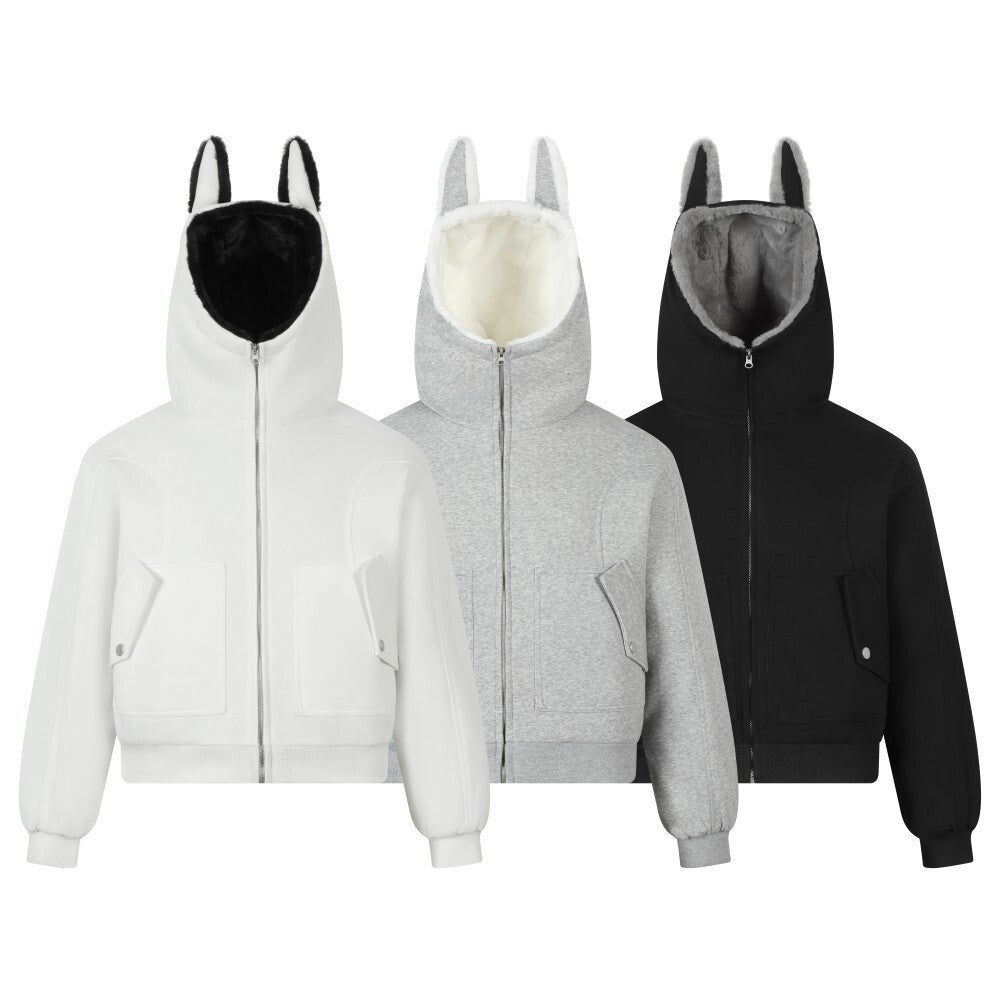 Bunny Ear Sherpa Lined Zip-Up Hoodie Jacket | Omirad
