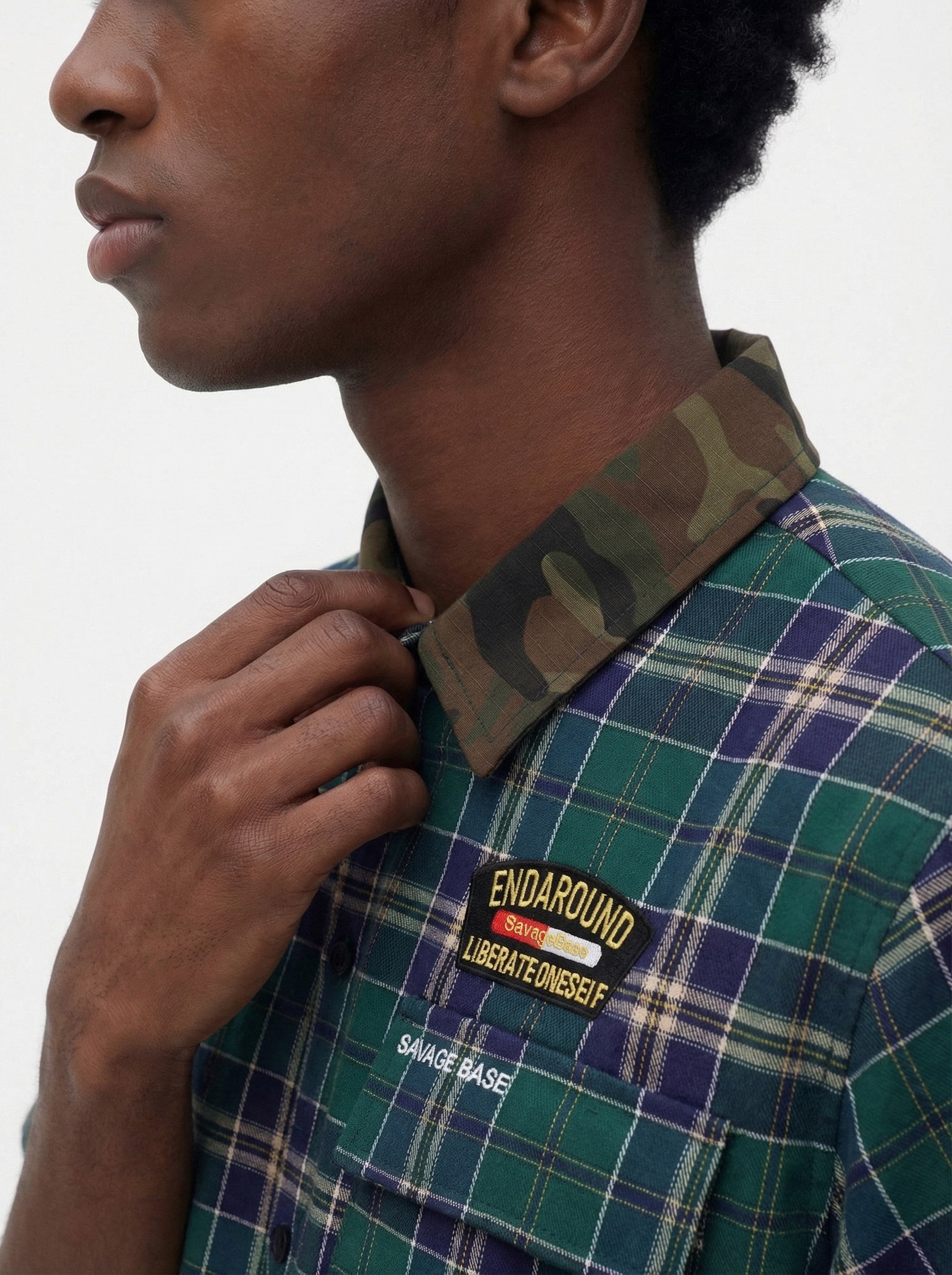 Omirad Savage Base Plaid Shirt | Camo Collar Street Style