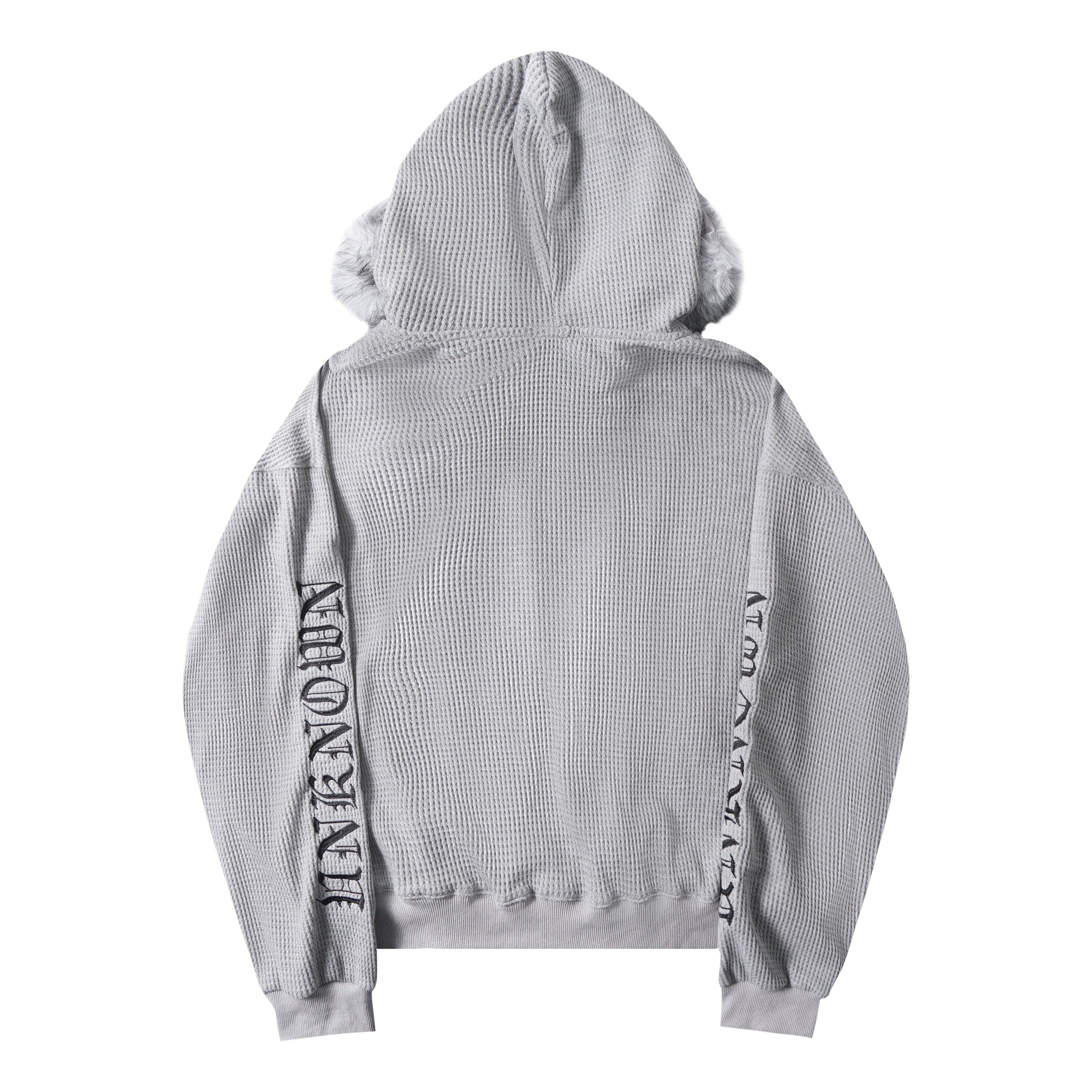 Omirad Faux Fur Trim Zip-Up Hoodie | Waffle Knit Streetwear