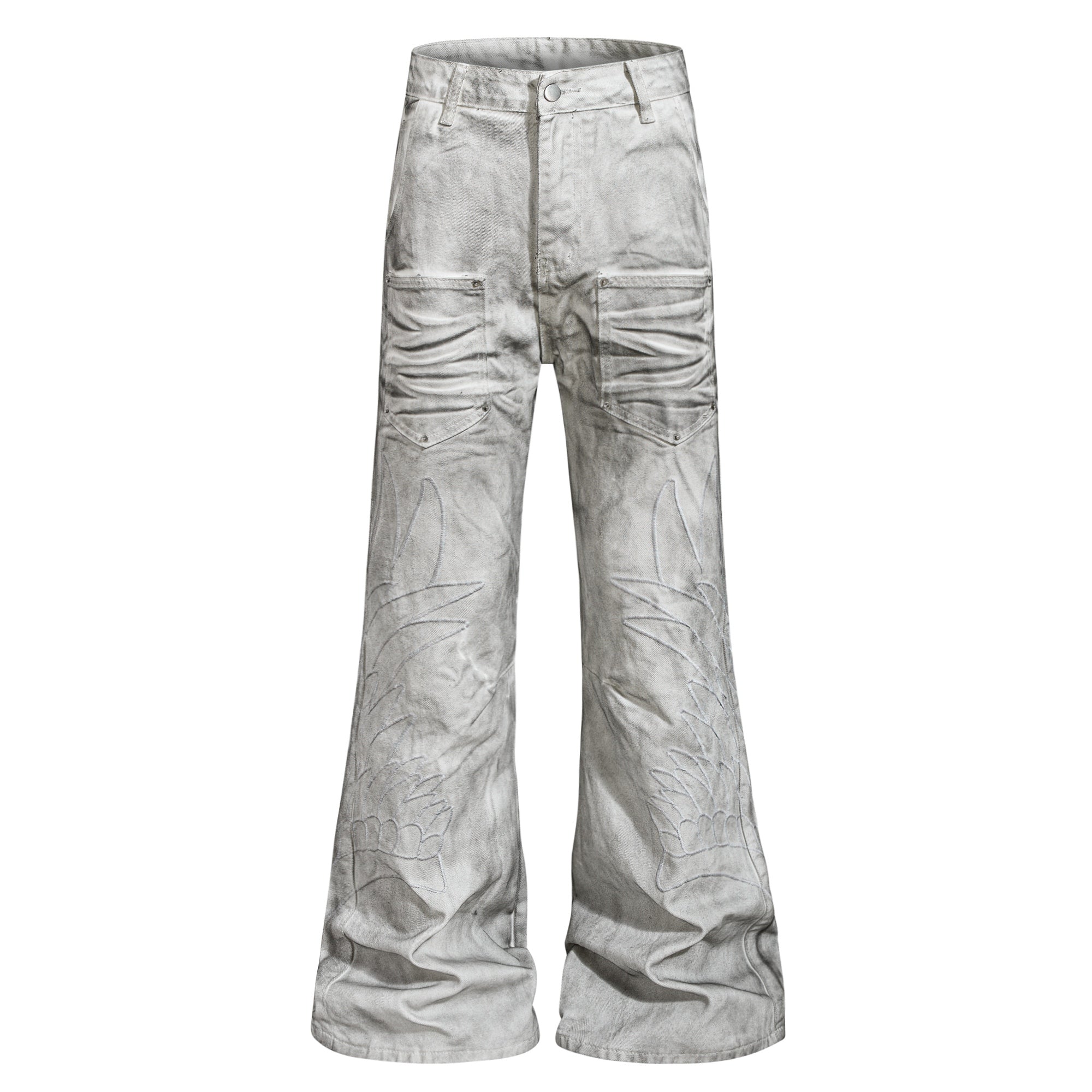 Omirad Washed Utility Flare Jeans | Streetwear Cargo Denim