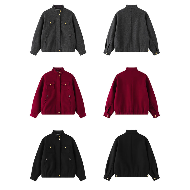 Omirad Utility Bomber Jacket | Gold-Tone Snap Stand Collar