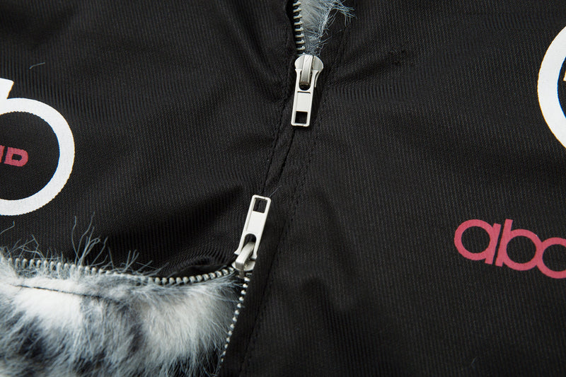 Racing Patch Faux Fur Hood Jacket | Color-Block Nylon