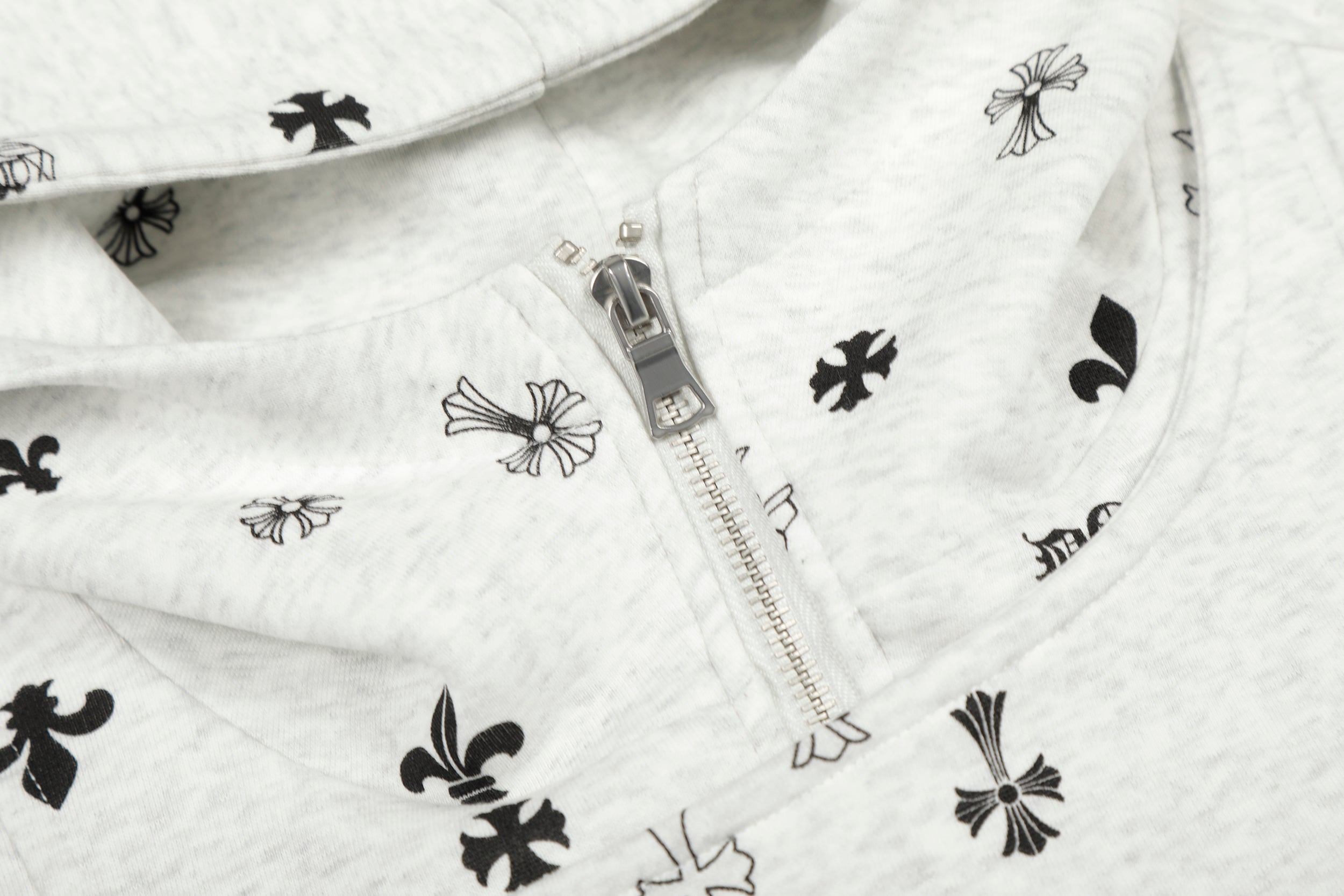All-Over Gothic Cross Print Hooded Zip Jacket | Streetwear