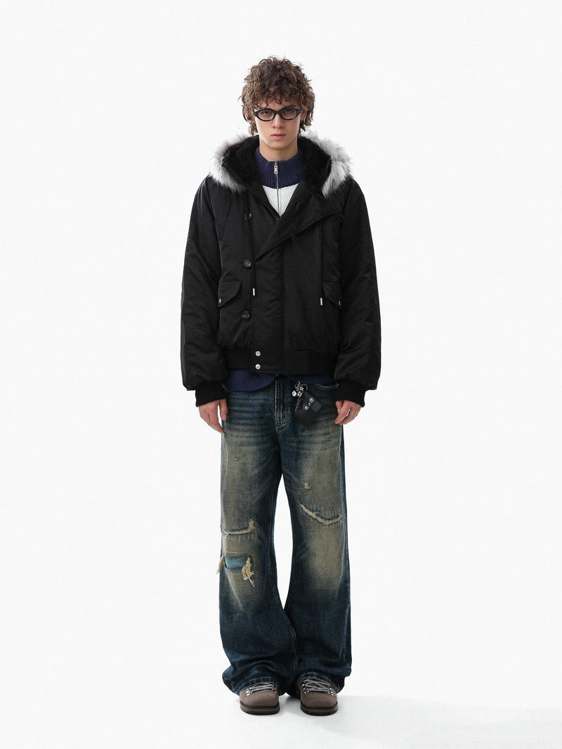 Faux Fur Trim Padded Bomber Jacket | Cropped Winter Coat