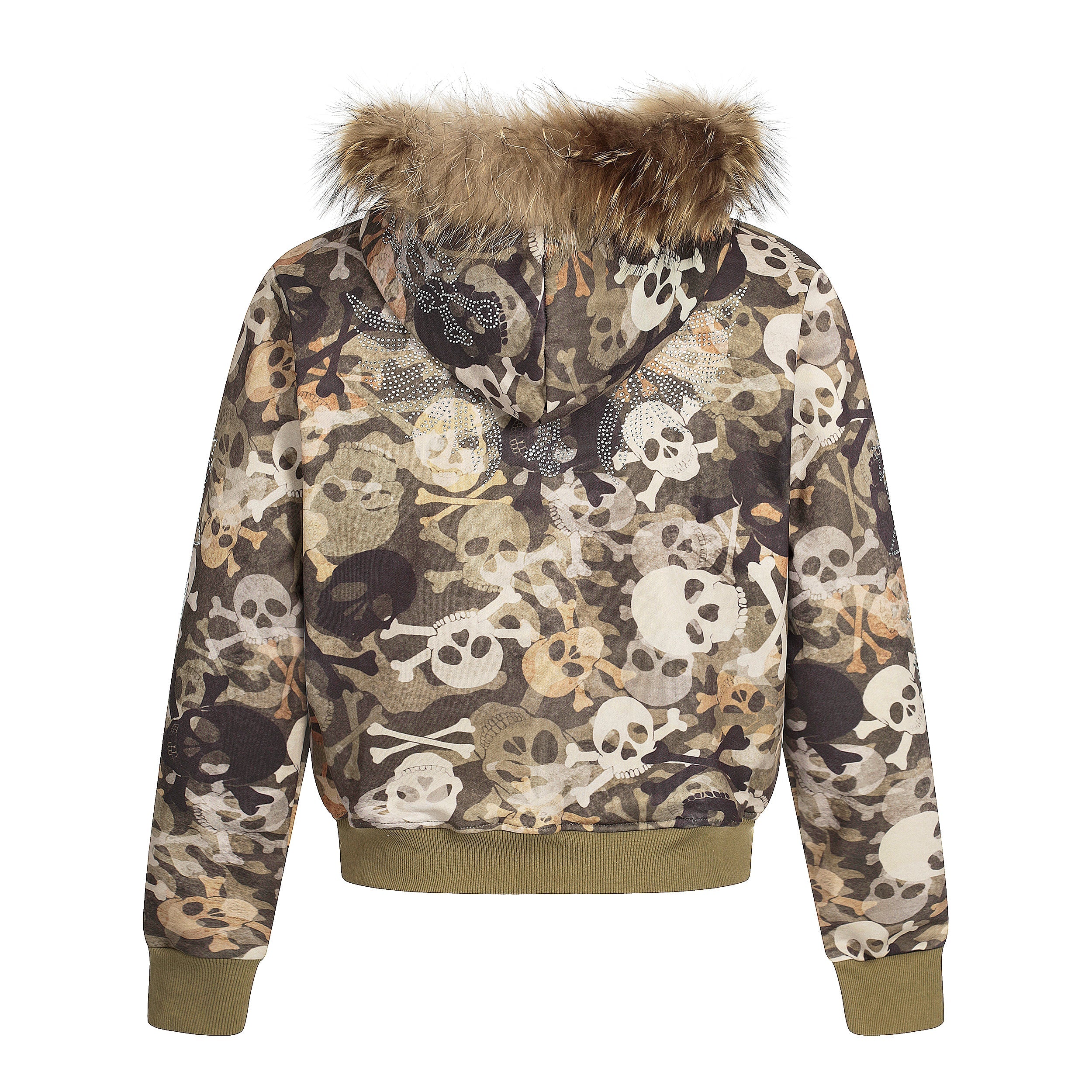 Skull Camo Fur-Trim Hoodie Bomber Jacket | Omirad