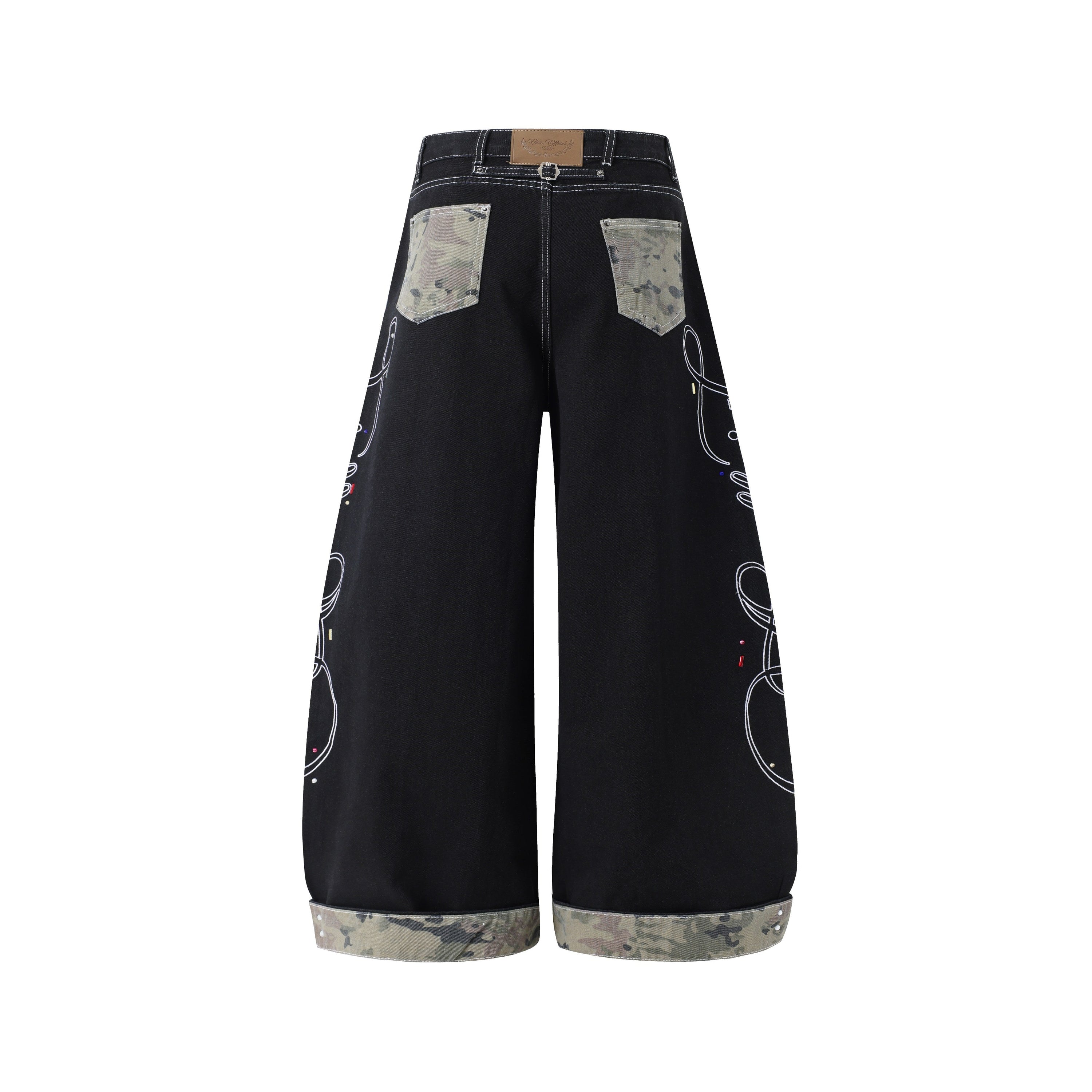Omirad Camo Trim Wide-Leg Jeans | Y2K Baggy Denim