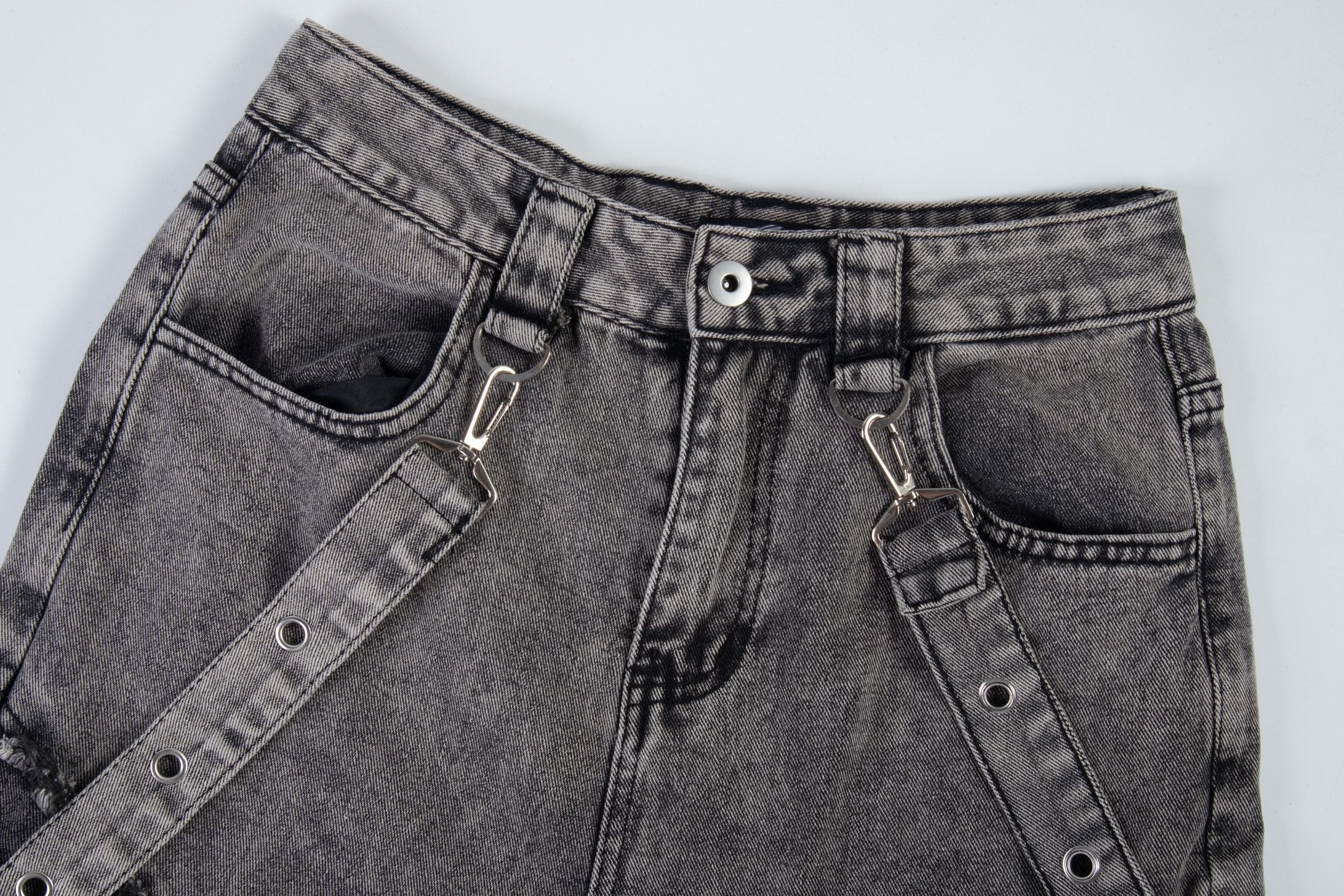 Omirad Deconstructed Strap Cargo Jeans | Washed Black Denim