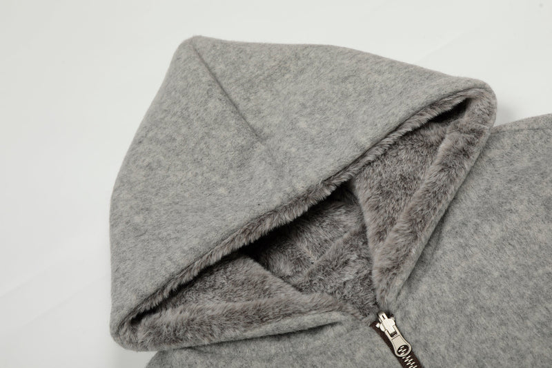 Wool Blend Fleece Hooded Bomber Jacket | Omirad