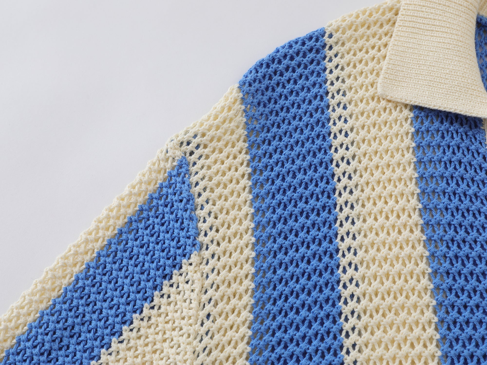 Retro Mesh Knit Polo Sweater | Vintage Stripe Open-Weave