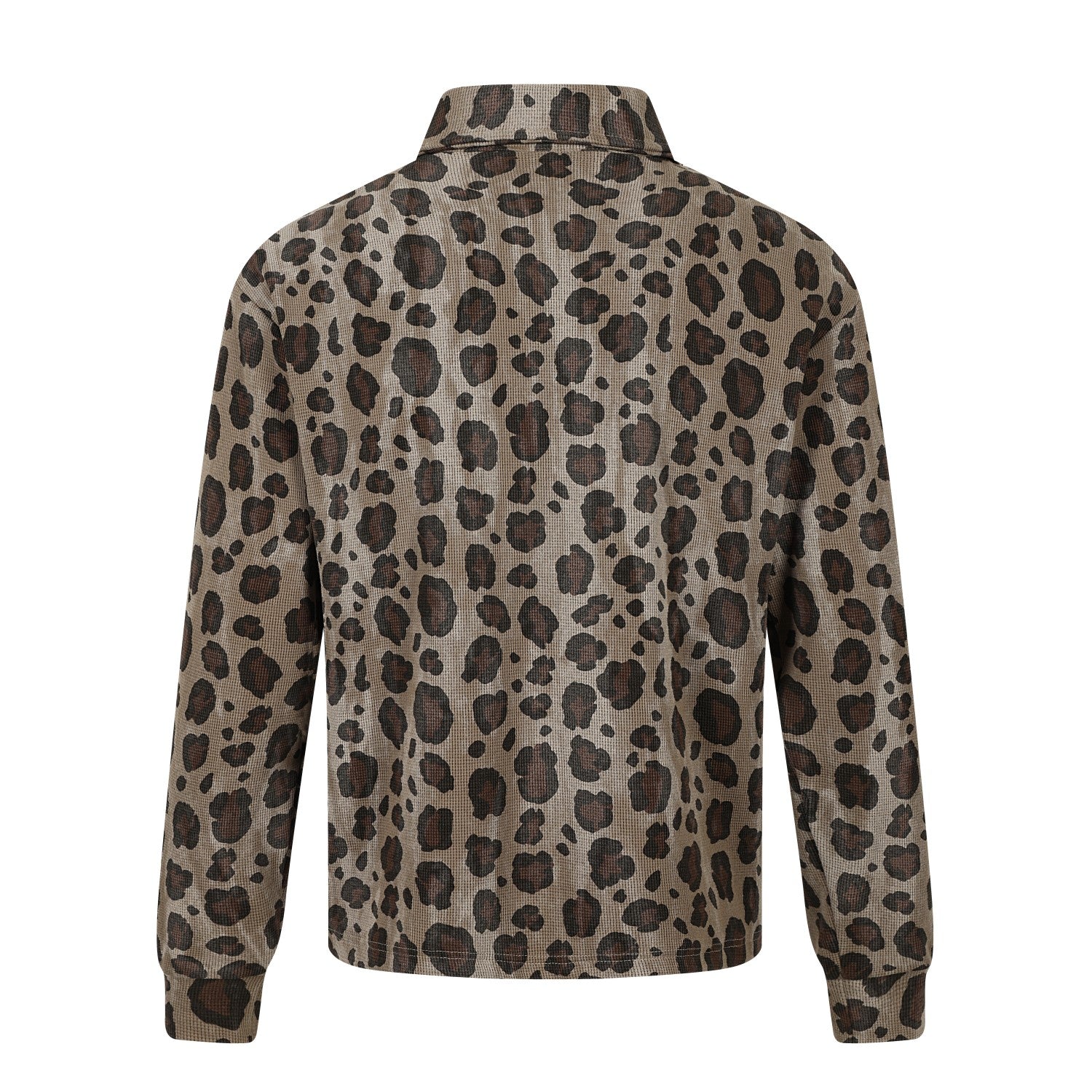 Taeleplus Leopard Print Long Sleeve Polo Shirt | Streetwear