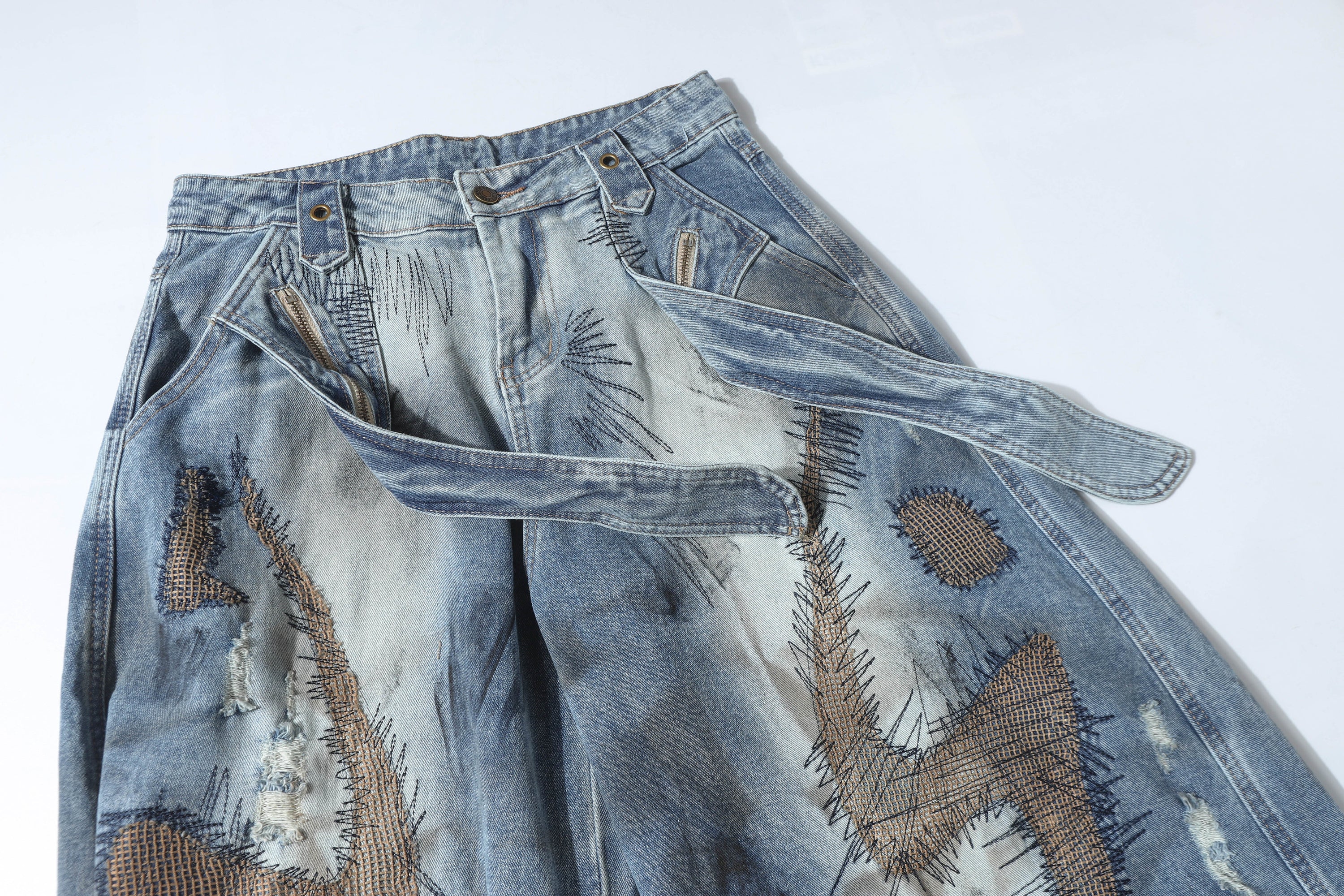 Omirad Distressed Patchwork Wide-Leg Denim Pants | Y2K
