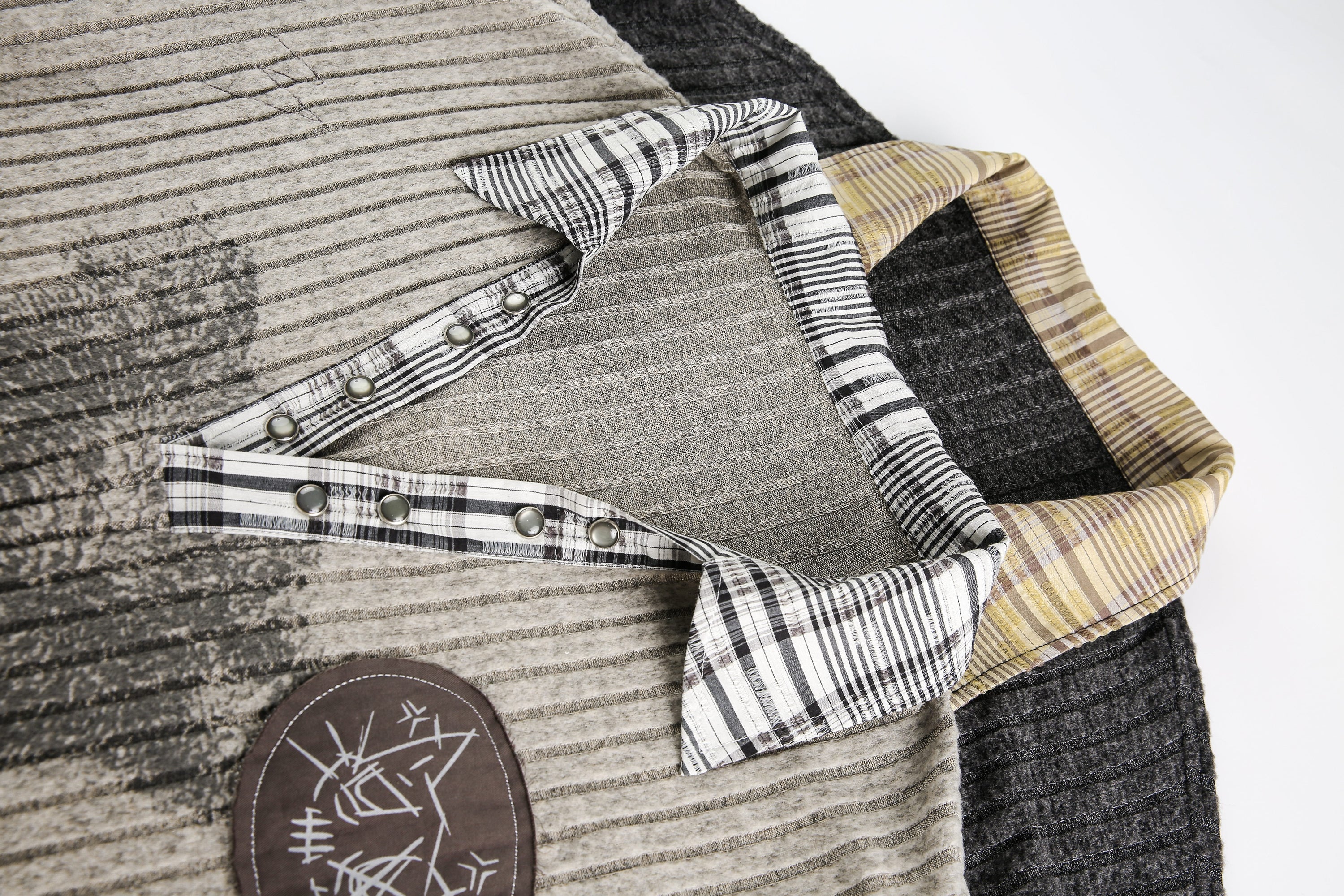 Plaid Layered Bear Graphic Ribbed Knit Sweater | Streetwear