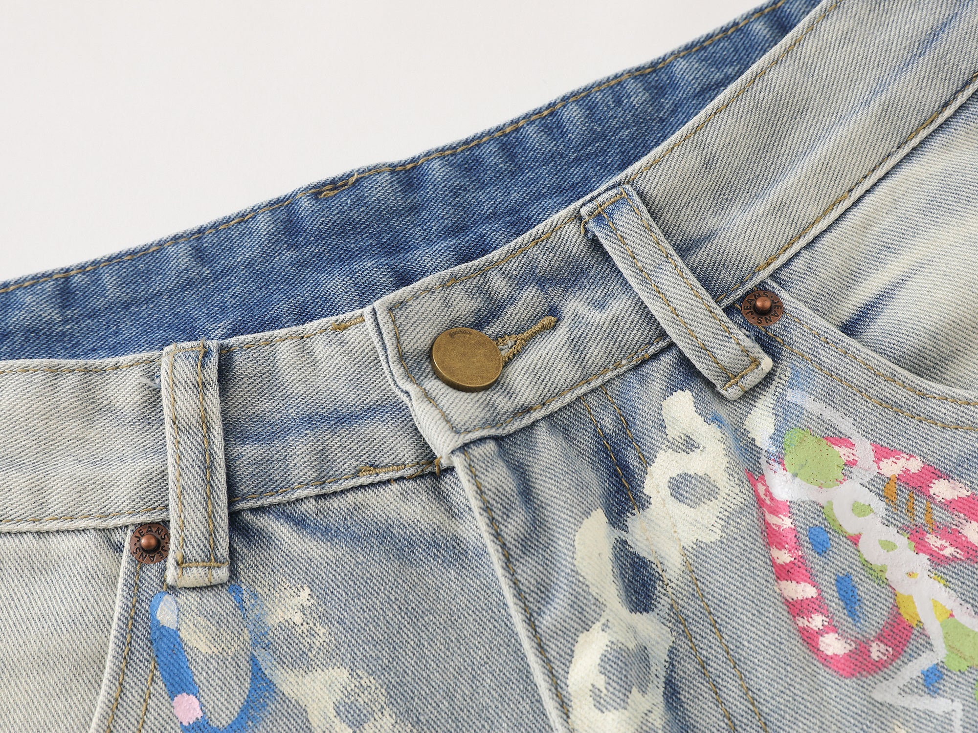 Hand-Painted Graphic Wide-Leg Denim Pants | 100% Cotton