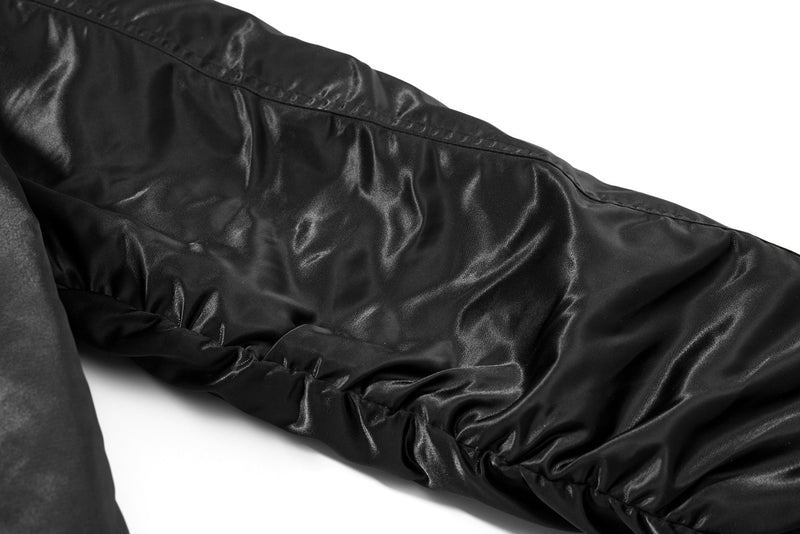 Omirad Glossy Bomber Jacket with Detachable Faux Fur Collar