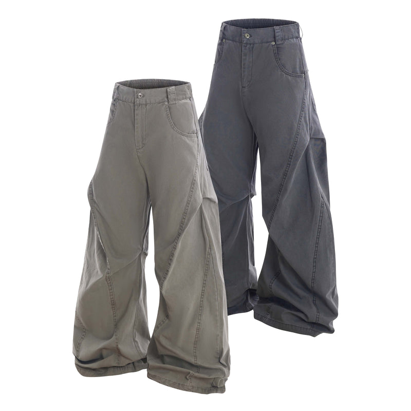 Curved Seam Washed Wide-Leg Pants | Oversized Street Style