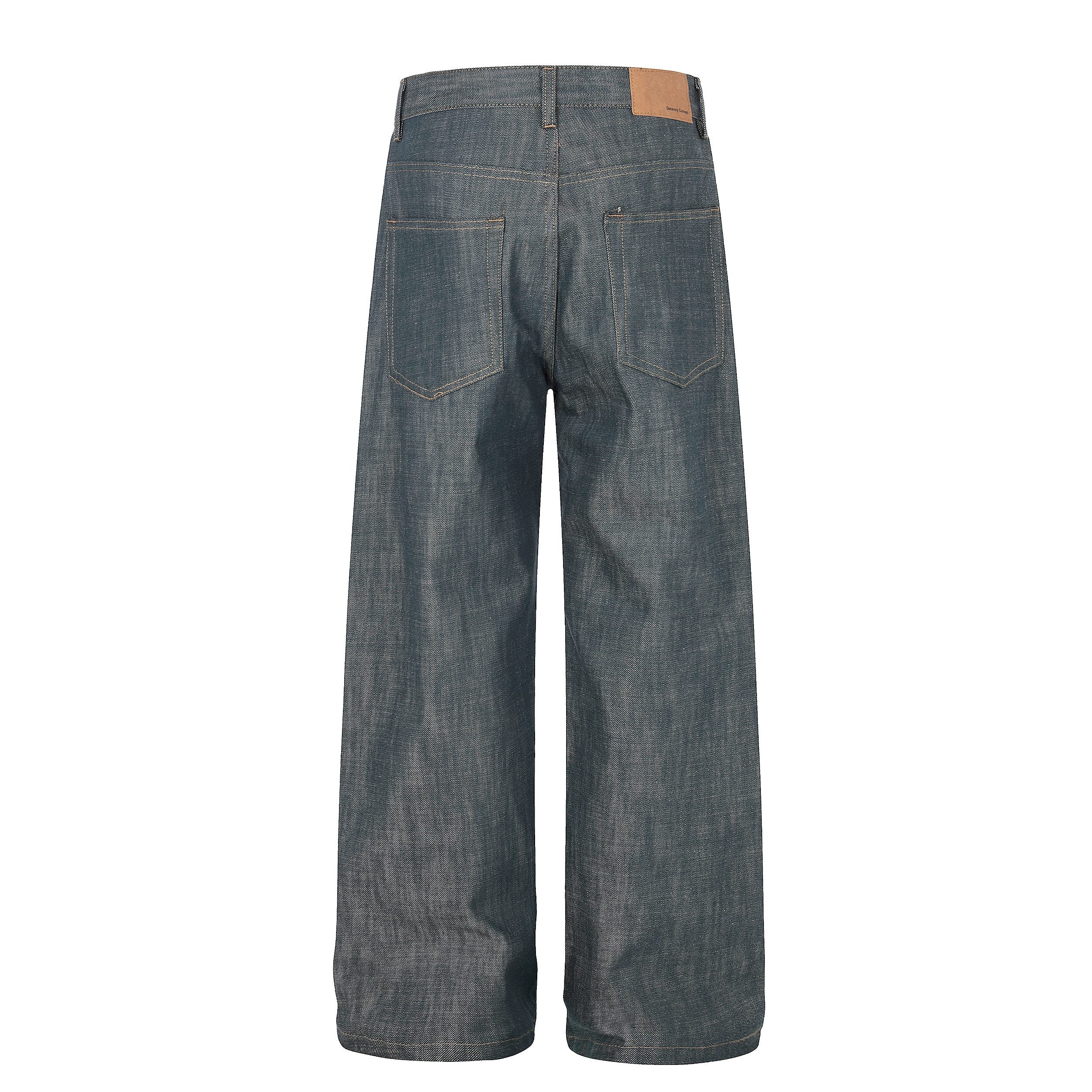 Wide Leg Button-Fly Jeans in Washed Grey Denim | Omirad
