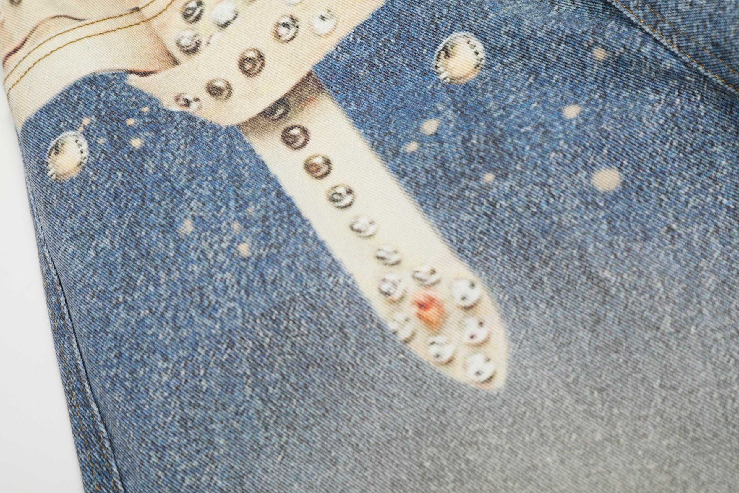 Omirad Studded Belt Print Wide-Leg Denim Jeans | Streetwear
