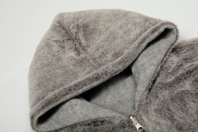 Wool Blend Fleece Hooded Bomber Jacket | Omirad