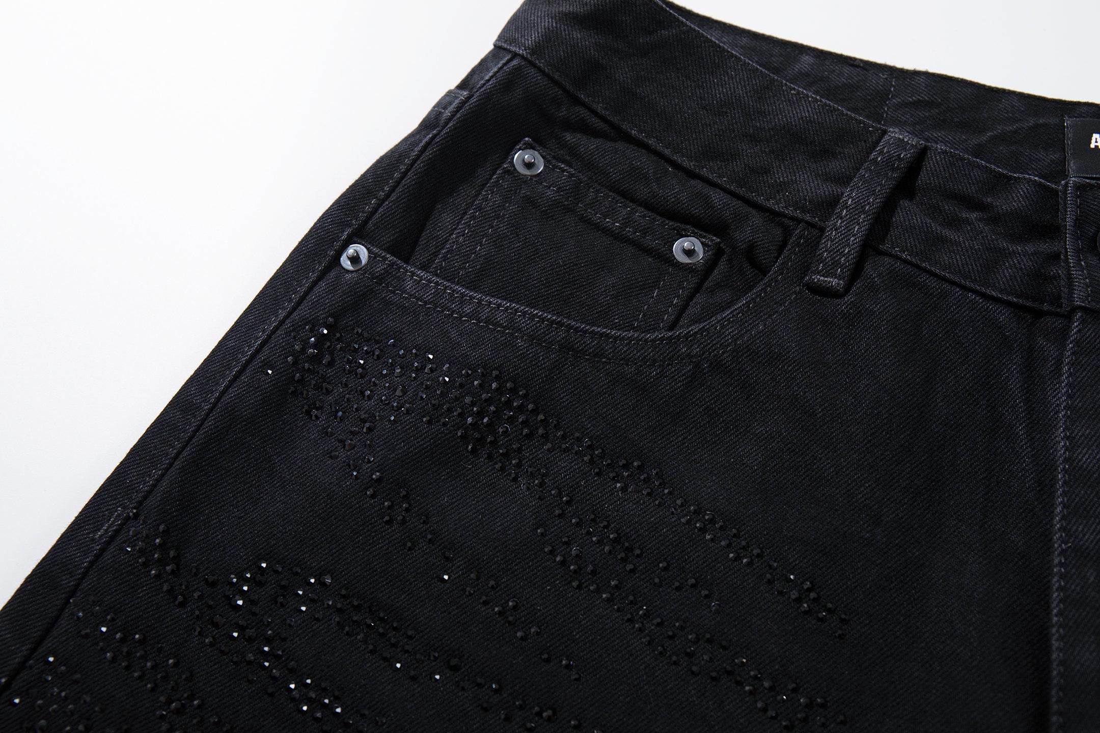 Omirad Rhinestone Wide-Leg Black Denim Jeans | SEAKOFF