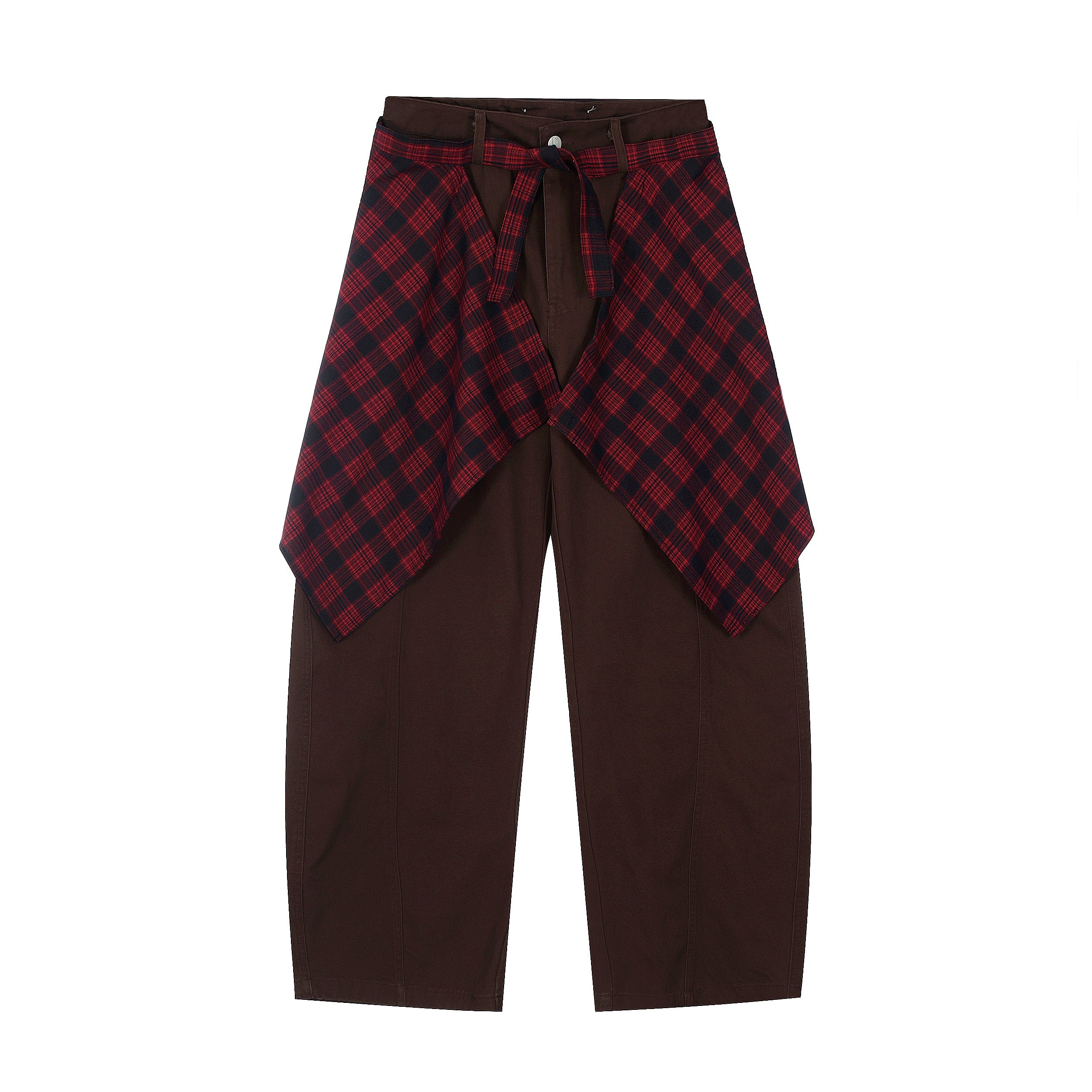 Layered Flannel Tie Wide-Leg Pants | Street Style