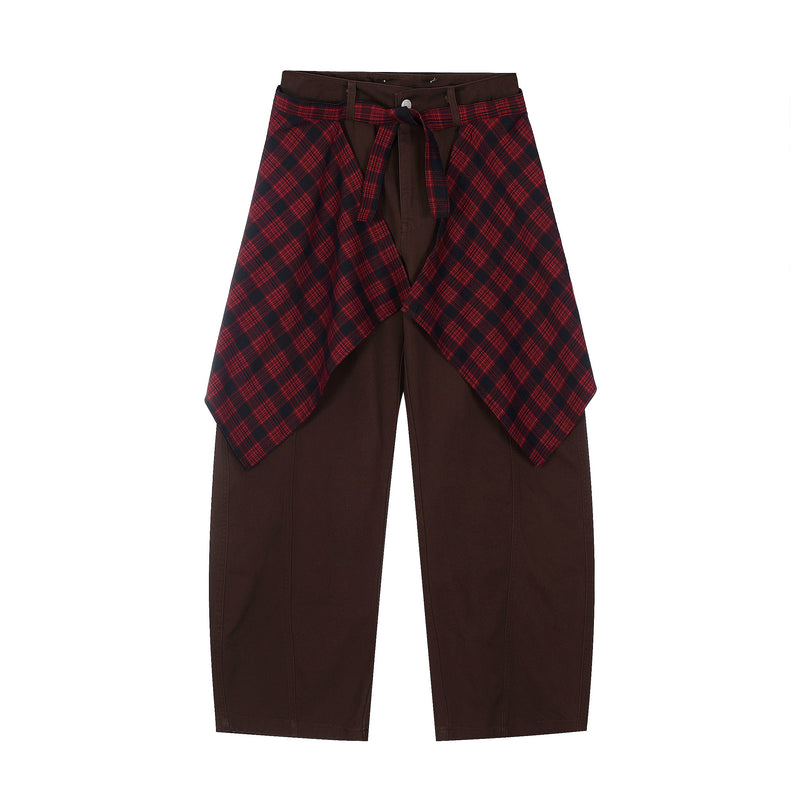 Layered Flannel Tie Wide-Leg Pants | Street Style