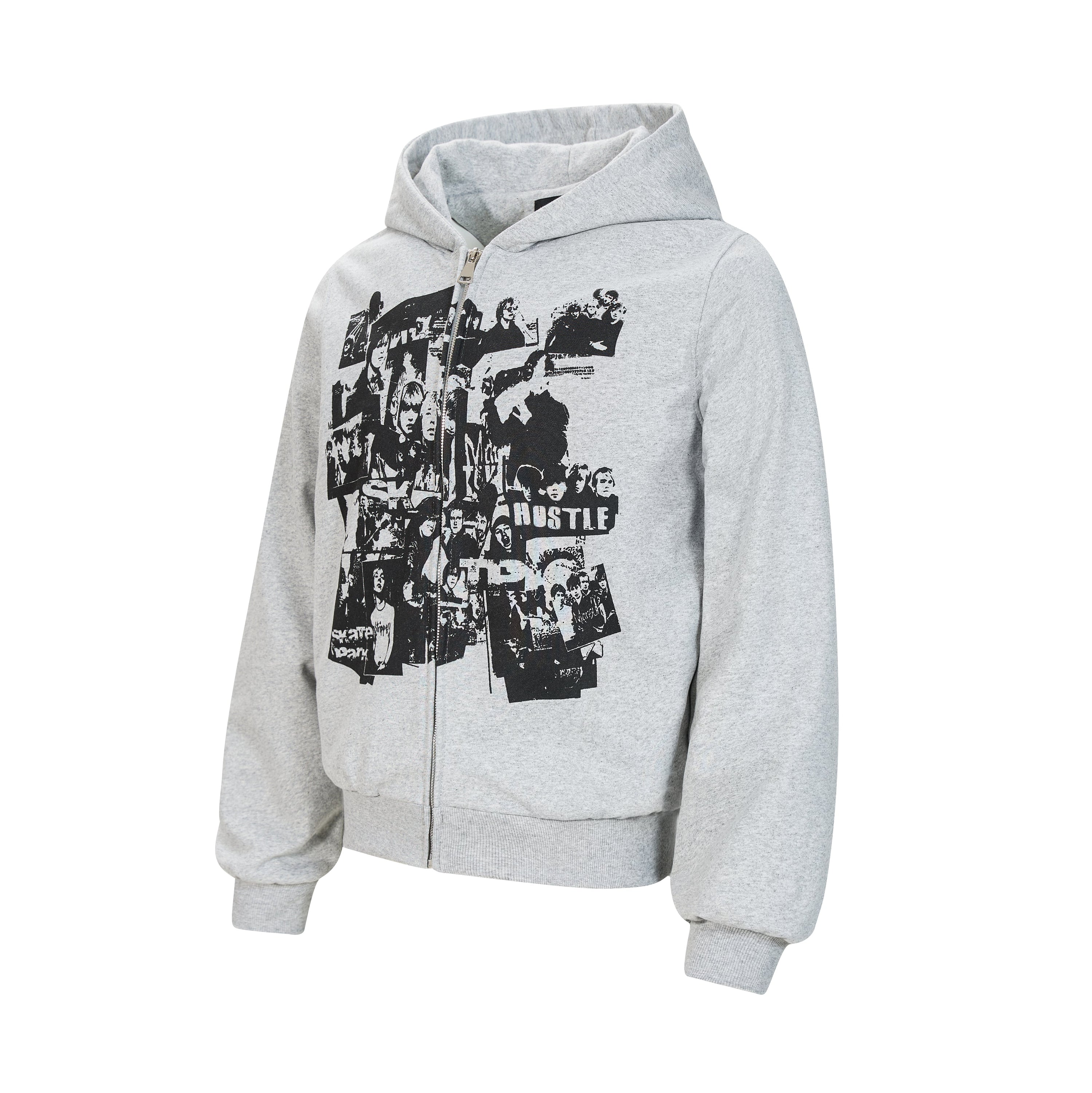 Retro Collage Print Zip-Up Hoodie | Punk Streetwear