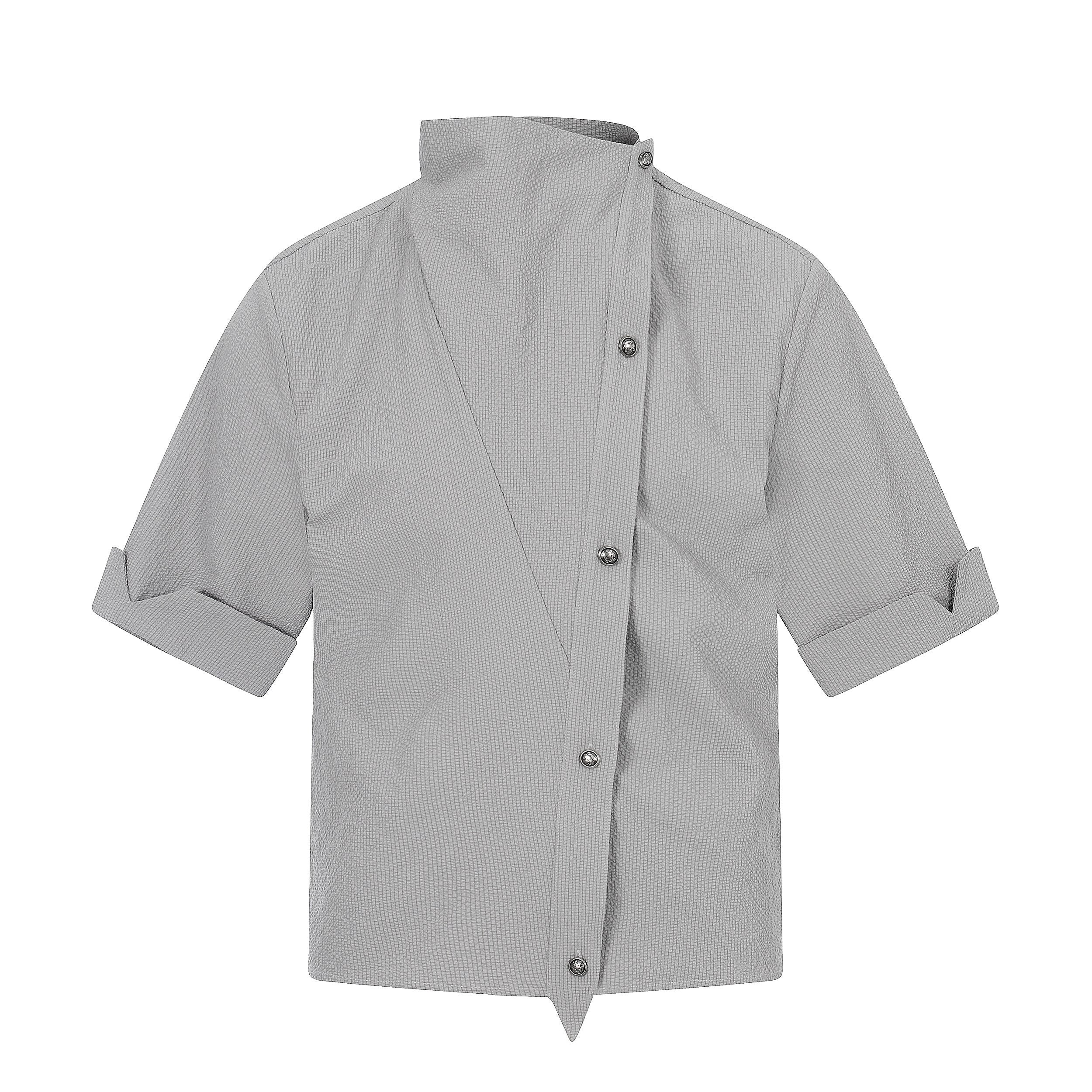 Omirad Asymmetrical Stand-Collar Cotton Shirt | Minimal Streetwear