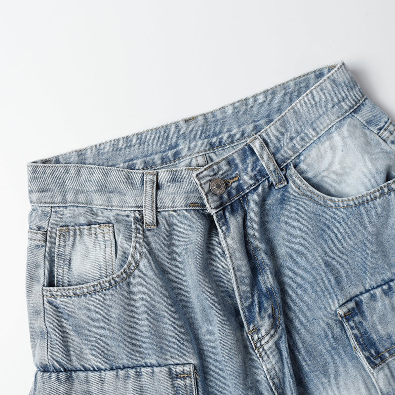 Distressed Multi-Pocket Cargo Denim Pants | Streetwear
