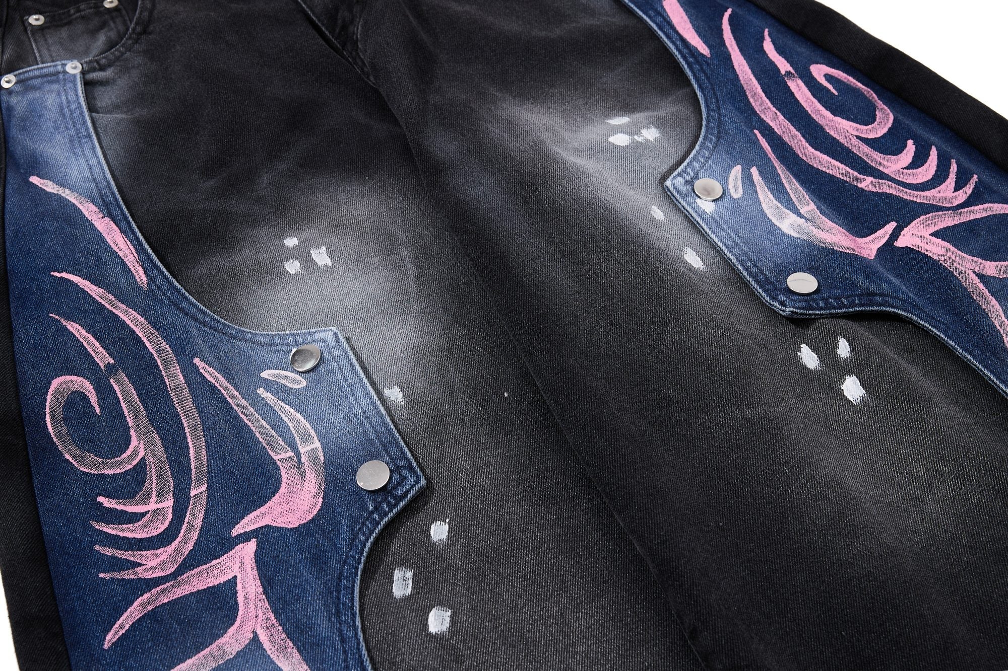Graphic Panel Wide-Leg Denim Jeans | Vintage Black Streetwear