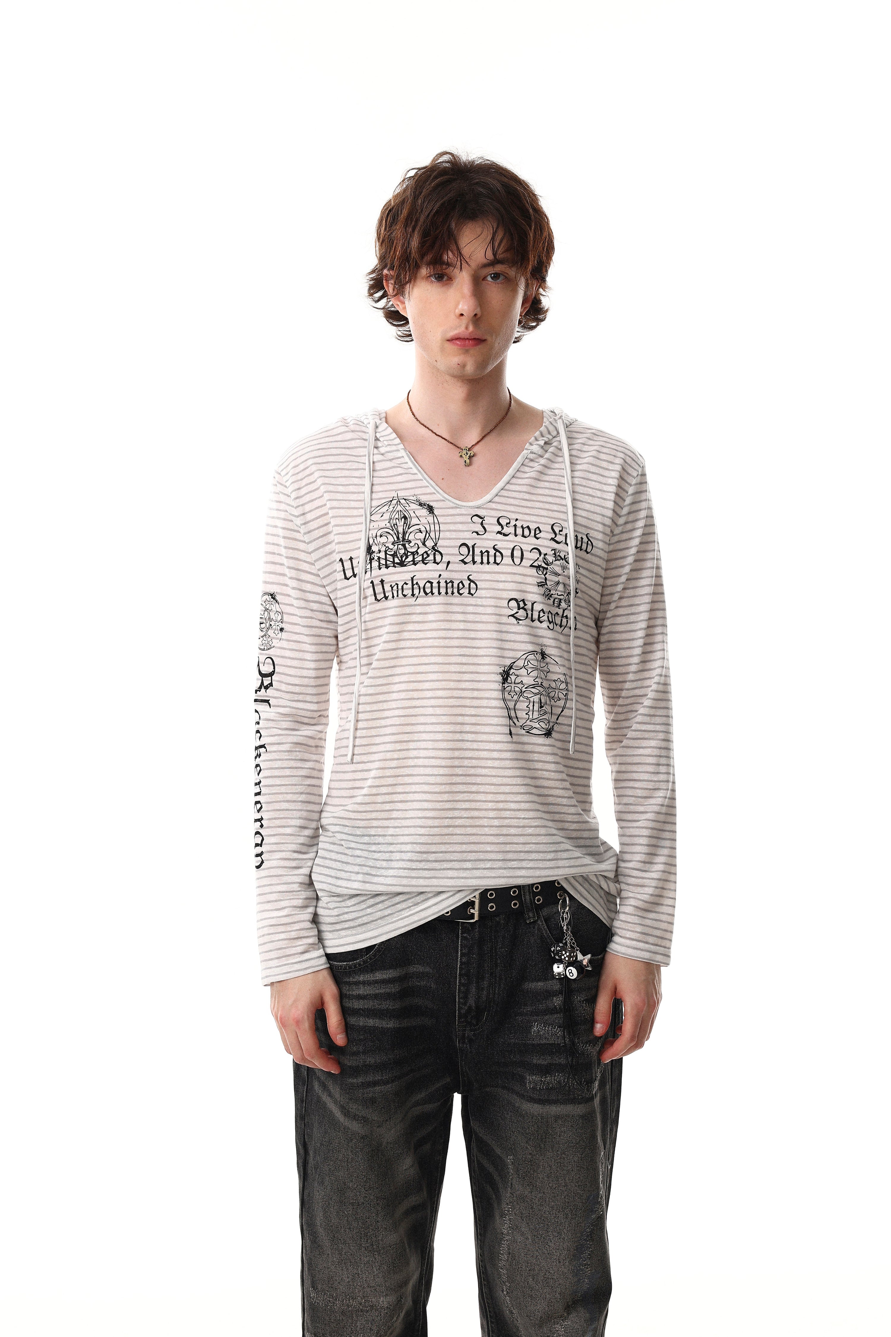 Striped Graphic Hoodie Long Sleeve Tee | Vintage Street Style