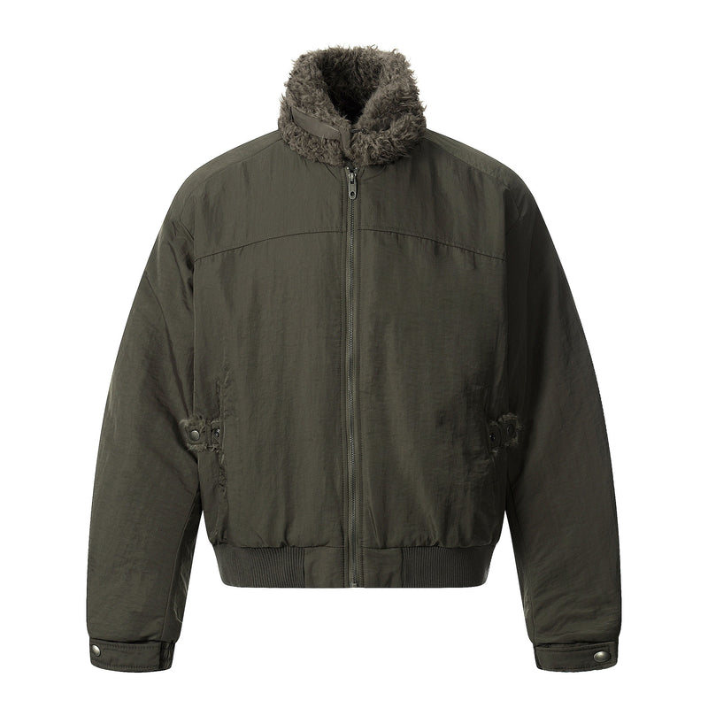 Faux Fur Collar Bomber Jacket | Military Streetwear