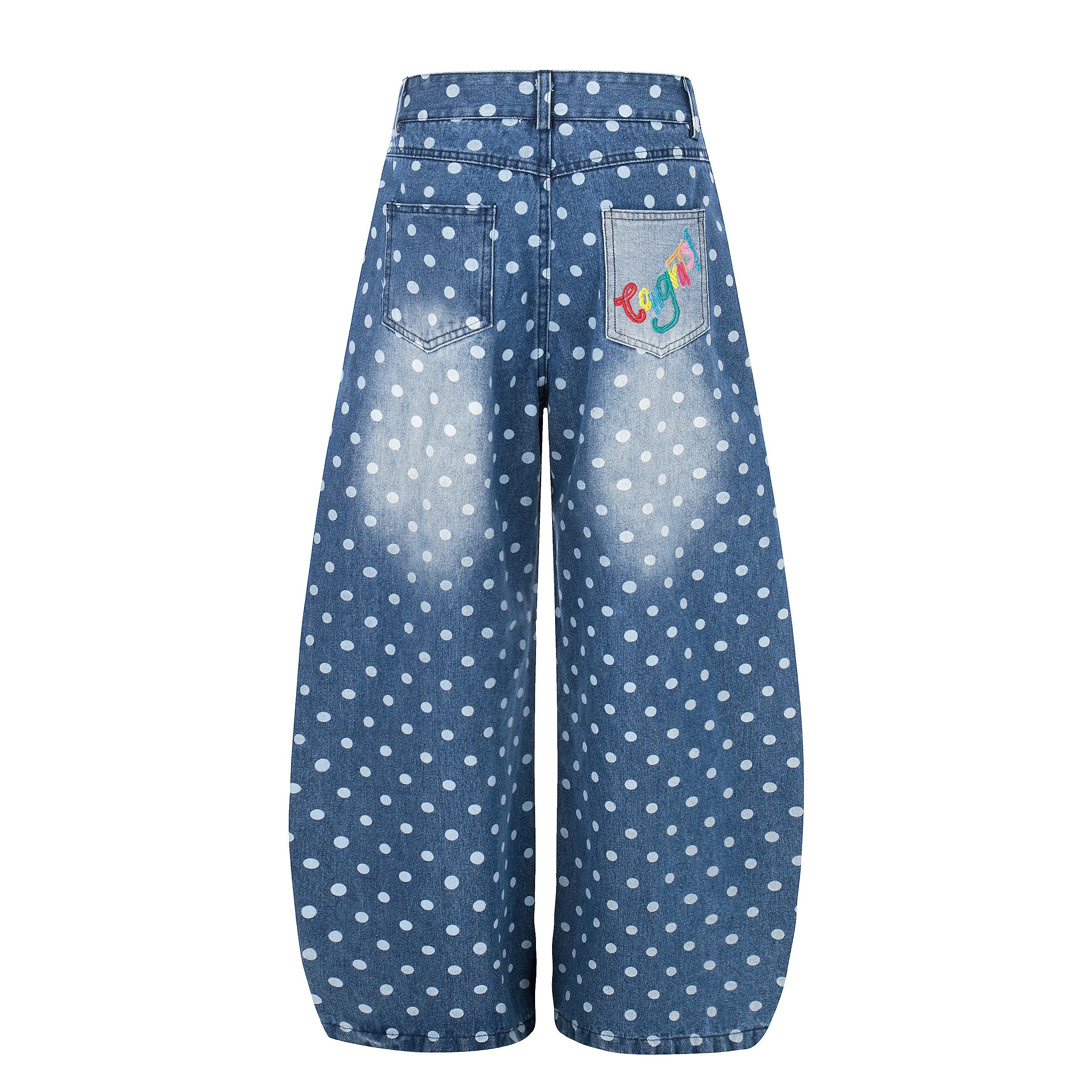 Polka Dot Wide-Leg Washed Denim Jeans | Retro Streetwear
