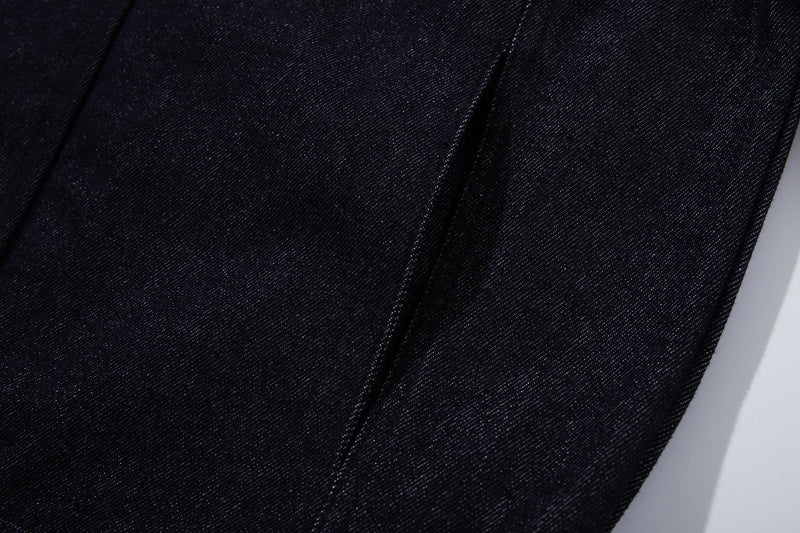 Men's Dark Indigo Denim Jacket with Metal Buckle Detail