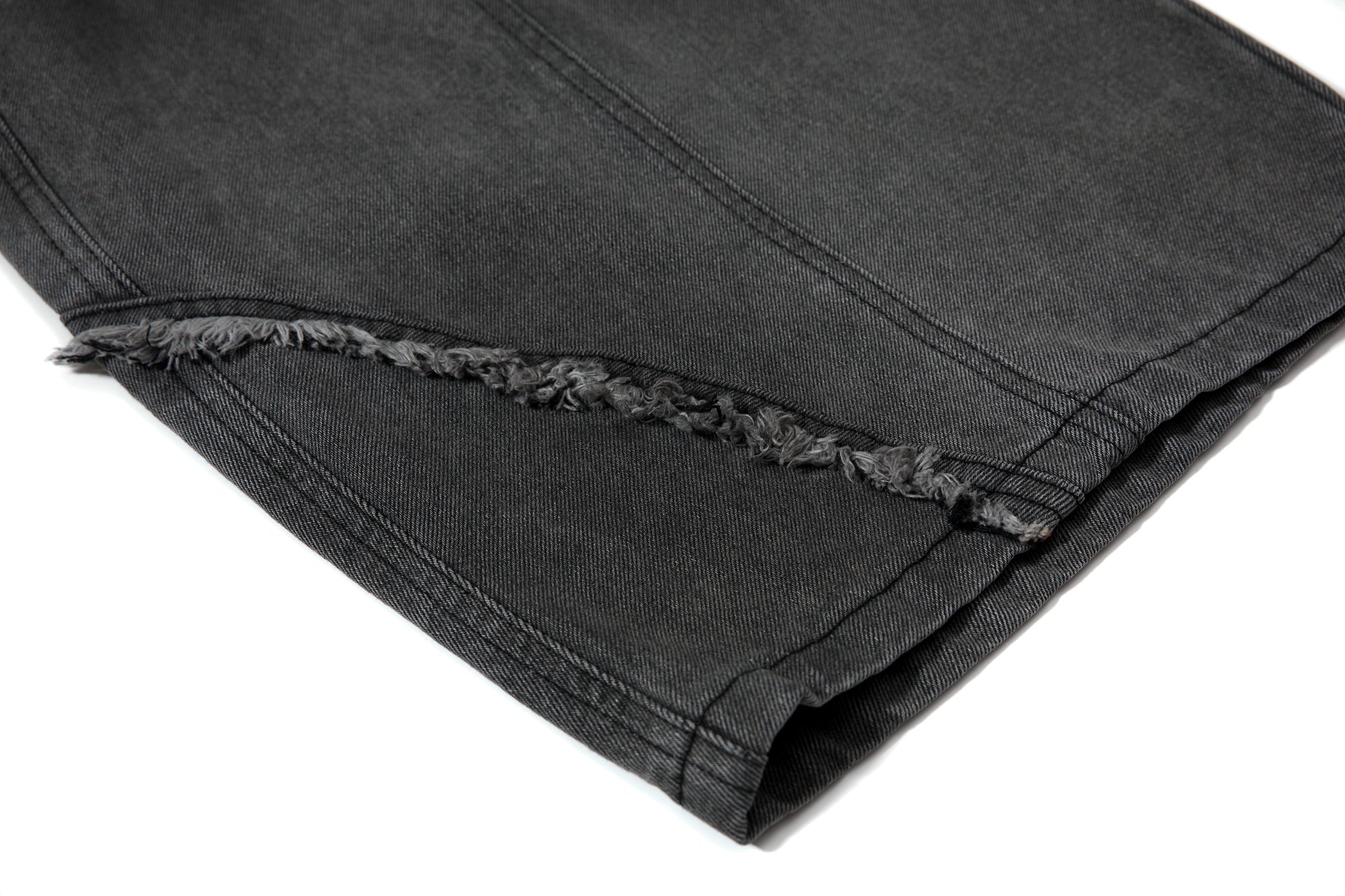 Omirad Washed Frayed Curved Cargo Jeans | Wide-Leg