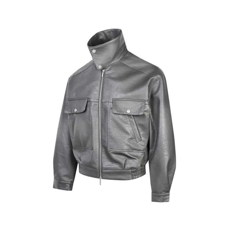 Men's Utility PU Leather Bomber Jacket | Oversized Fit