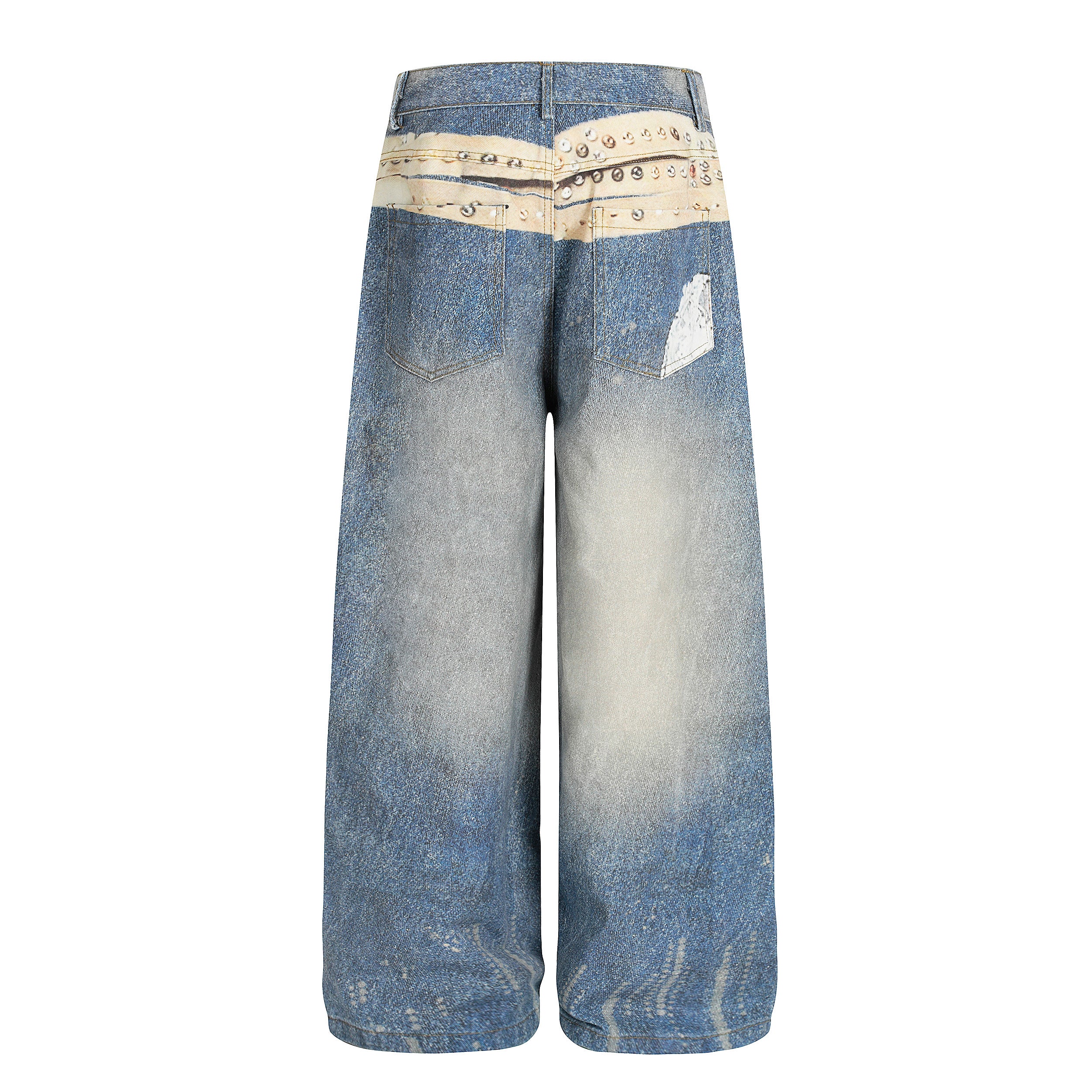 Omirad Studded Belt Print Wide-Leg Denim Jeans | Streetwear