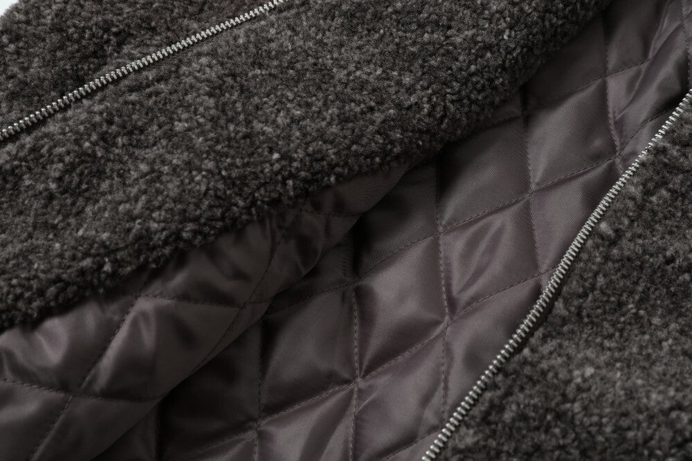 Faux Shearling Hooded Bomber Jacket with Fur Trim