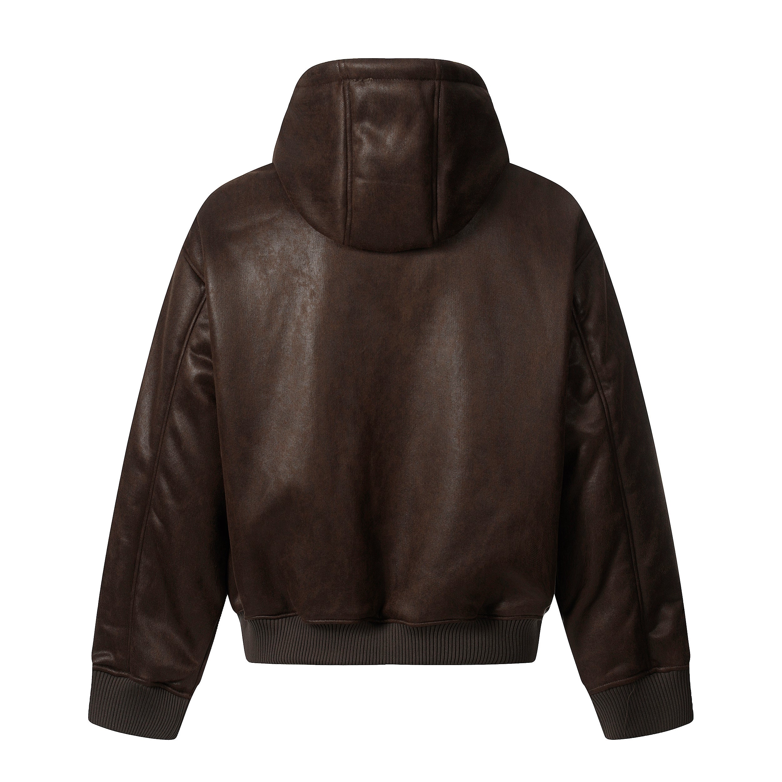 Omirad Badge PU Leather Hooded Varsity Jacket