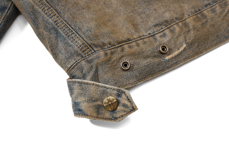 Omirad Vintage Distressed Denim Jacket | Washed Cropped Fit